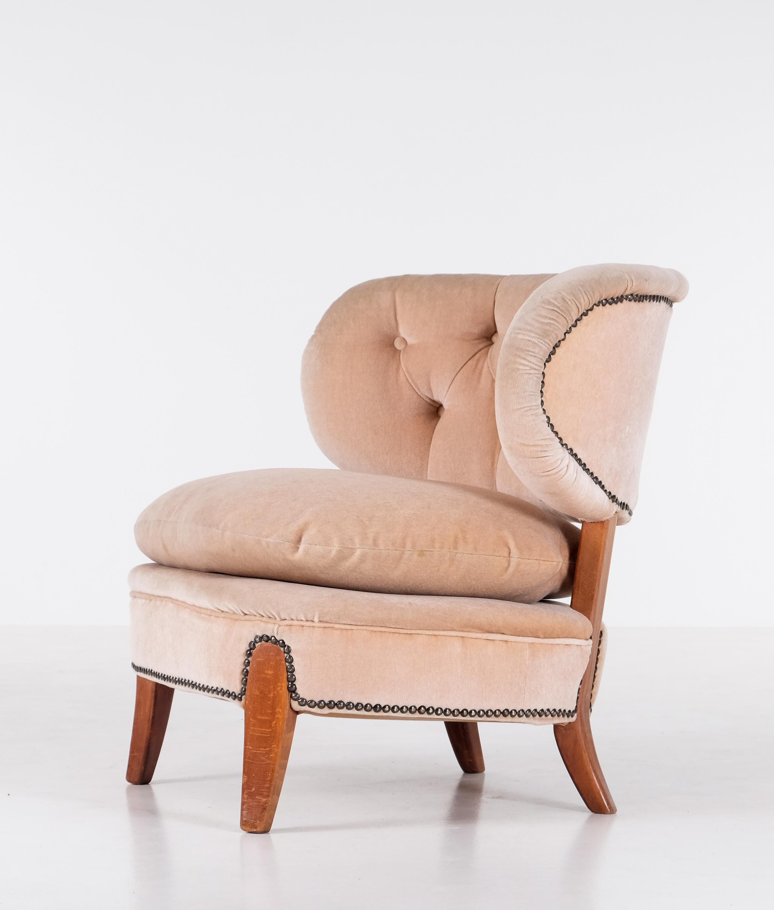 Velvet Otto Schulz chair, Sweden, 1940s For Sale
