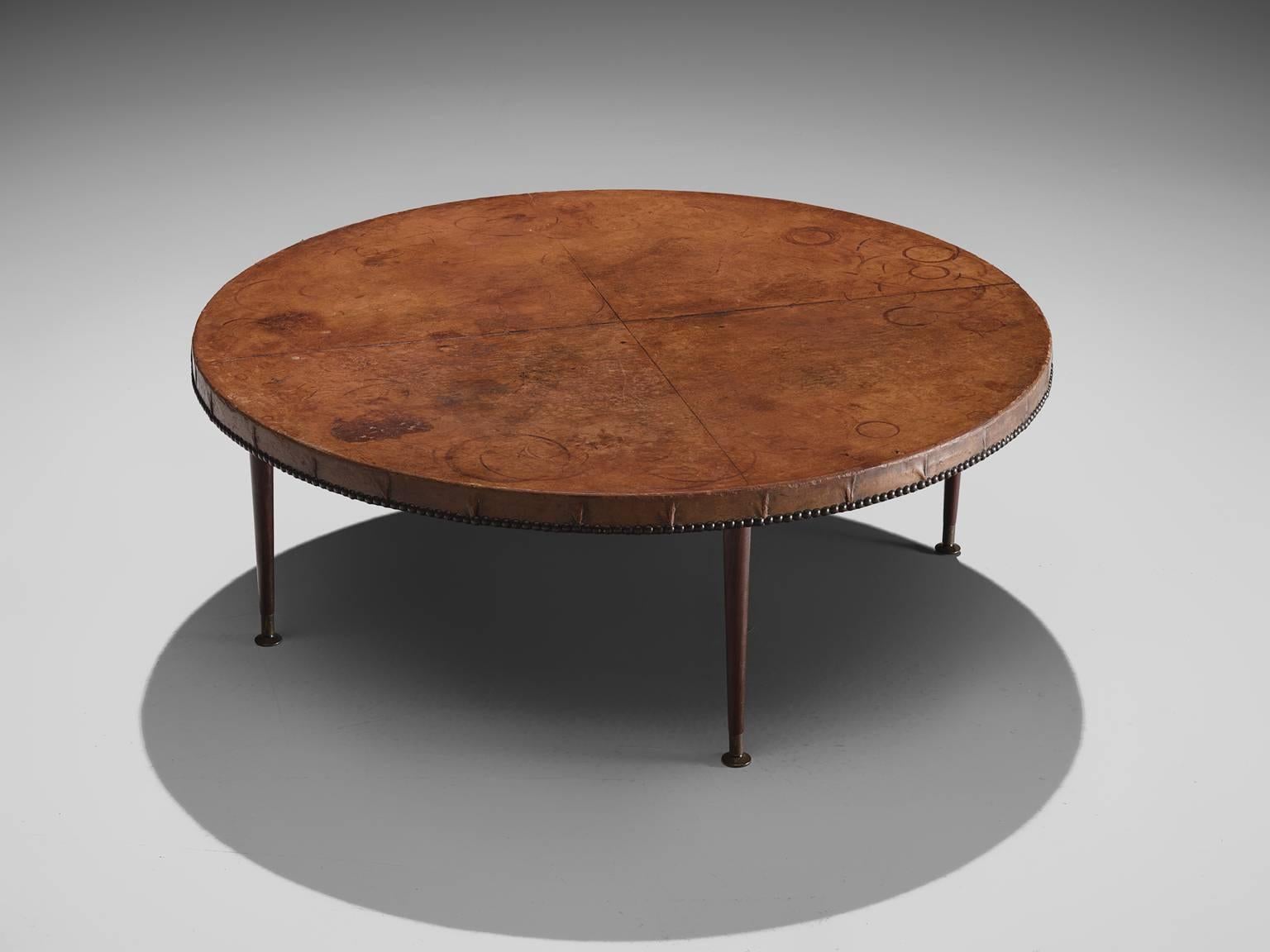 cognac leather coffee table