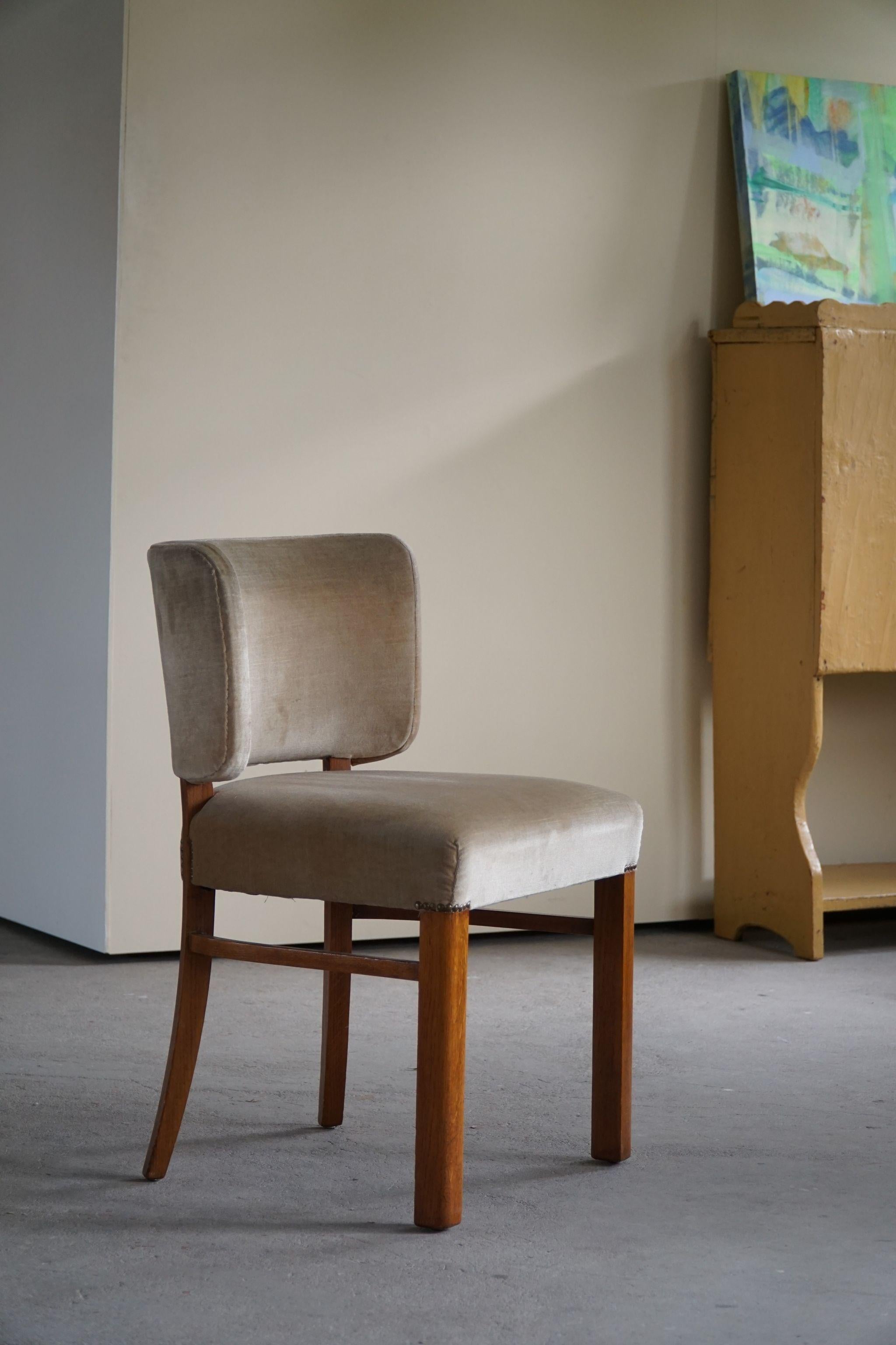Otto Schulz, Dining Chair in Solid Oak, Upholstered in Velvet, Swedish Modern 5