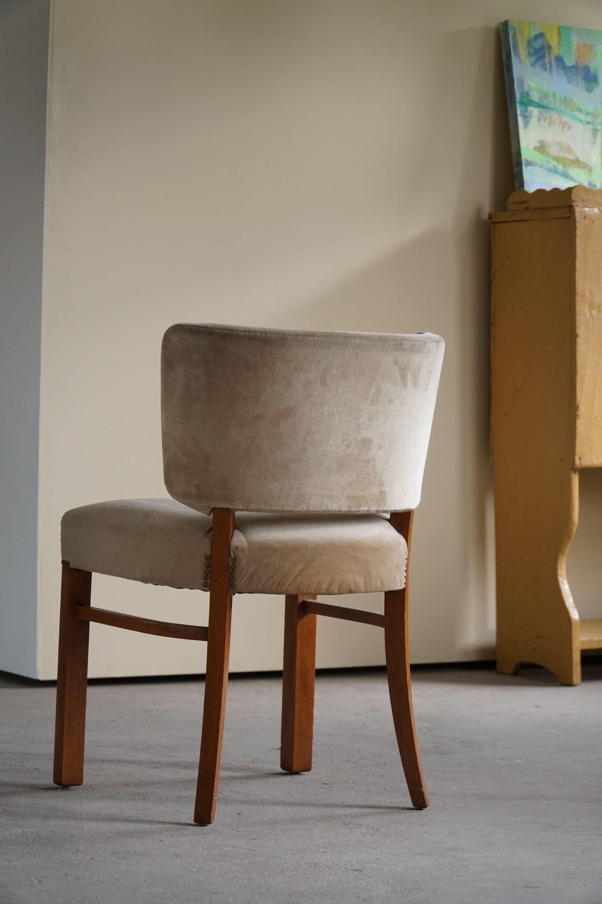 Otto Schulz, Dining Chair in Solid Oak, Upholstered in Velvet, Swedish Modern 1