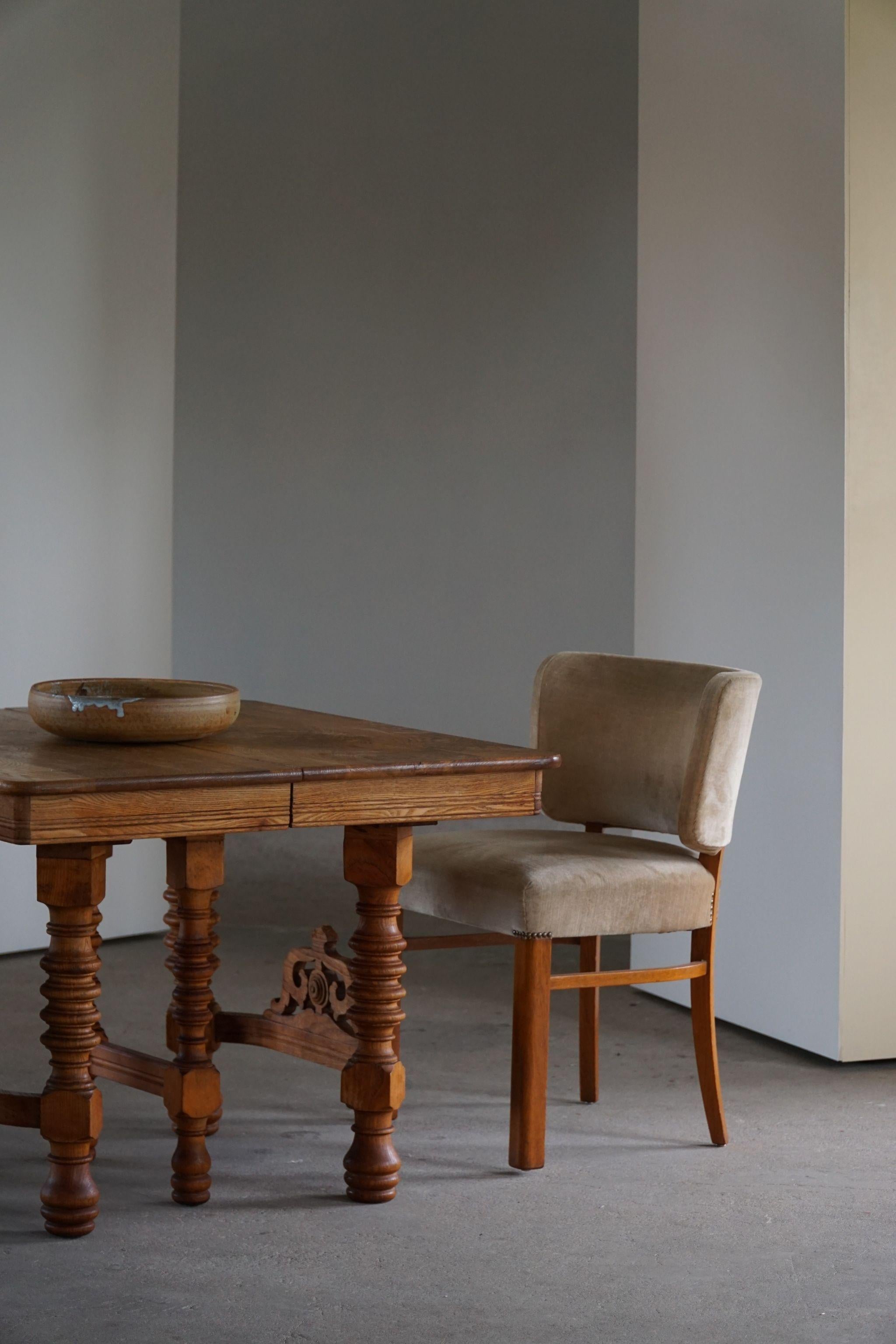 Otto Schulz, Dining Chair in Solid Oak, Upholstered in Velvet, Swedish Modern 2