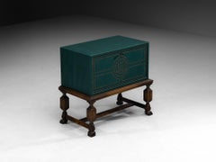 Otto Schulz per Boet Cabinet in ecopelle verde, Oak e chiodi in ottone
