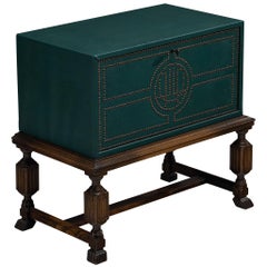 Otto Schulz per Boet Cabinet in ecopelle verde, Oak e chiodi in ottone