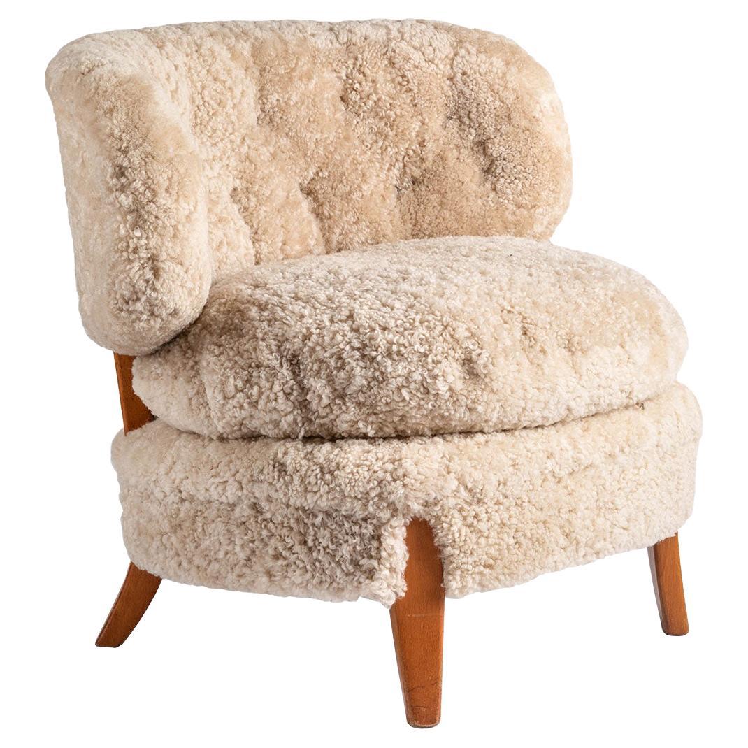 Otto Schulz for Boet Lounge Chair in Sheepskin, Sweden, 1940s For Sale