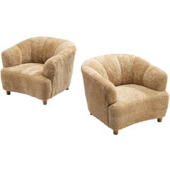 Otto Schulz for Boet Pair of Lounge Chairs in Beige Sheepskin