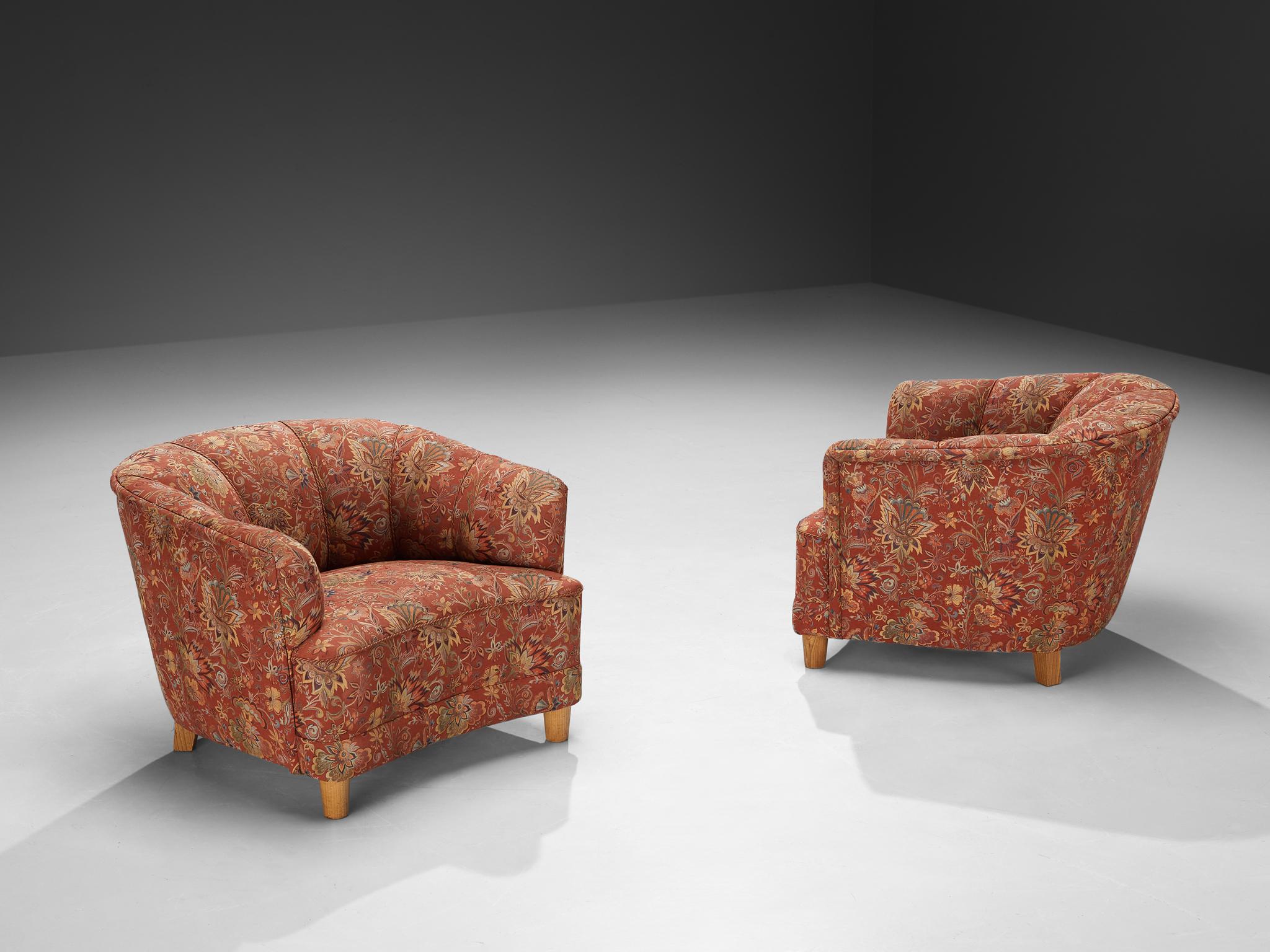 Swedish Otto Schulz for Boet Pair of Lounge Chairs in Floral Upholstery