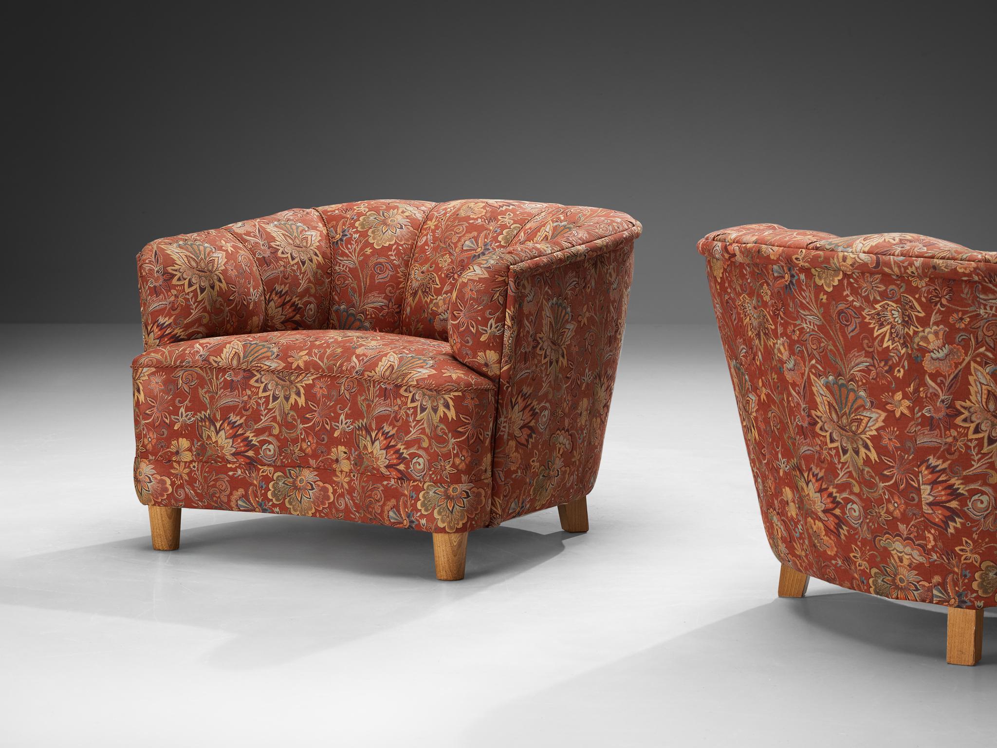 Otto Schulz for Boet Pair of Lounge Chairs in Floral Upholstery In Good Condition In Waalwijk, NL