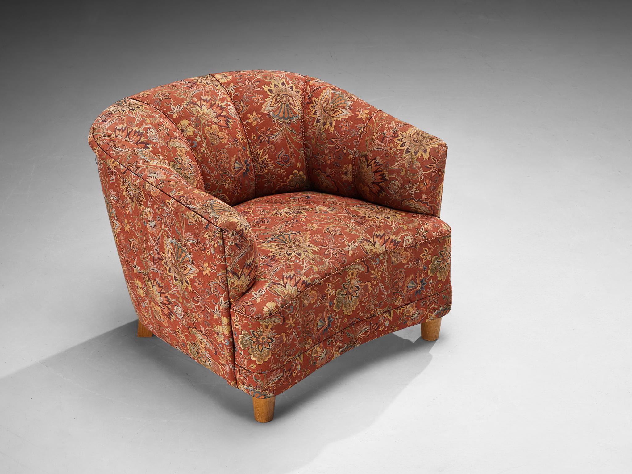 Mid-20th Century Otto Schulz for Boet Pair of Lounge Chairs in Floral Upholstery