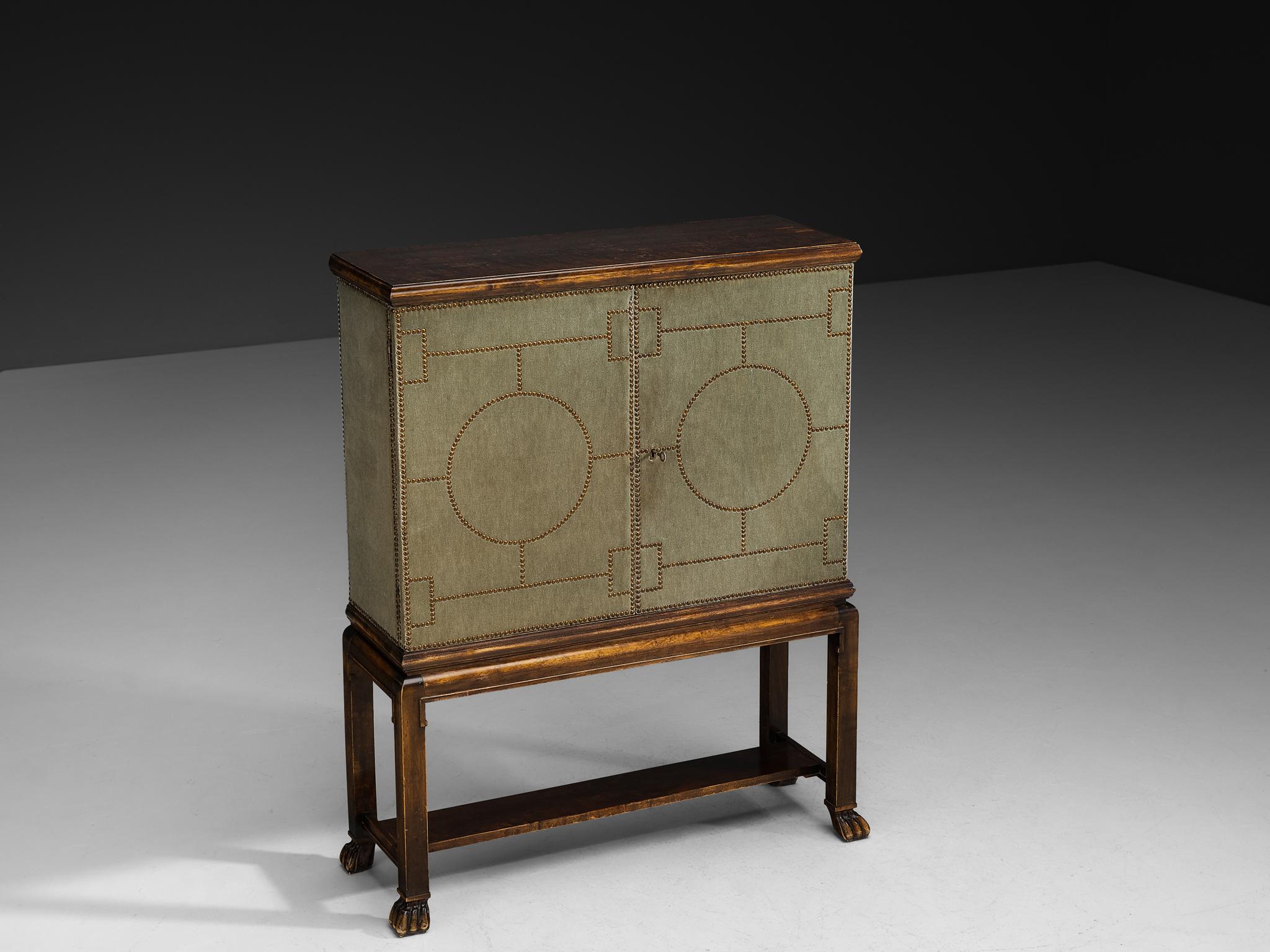 Ottone Otto Schulz per Boet Armadio raro in velluto di Sage, betulla e chiodi d'ottone in vendita