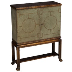 Otto Schulz for Boet Rare Cabinet in Sage Velvet, Birch, and Brass Nails