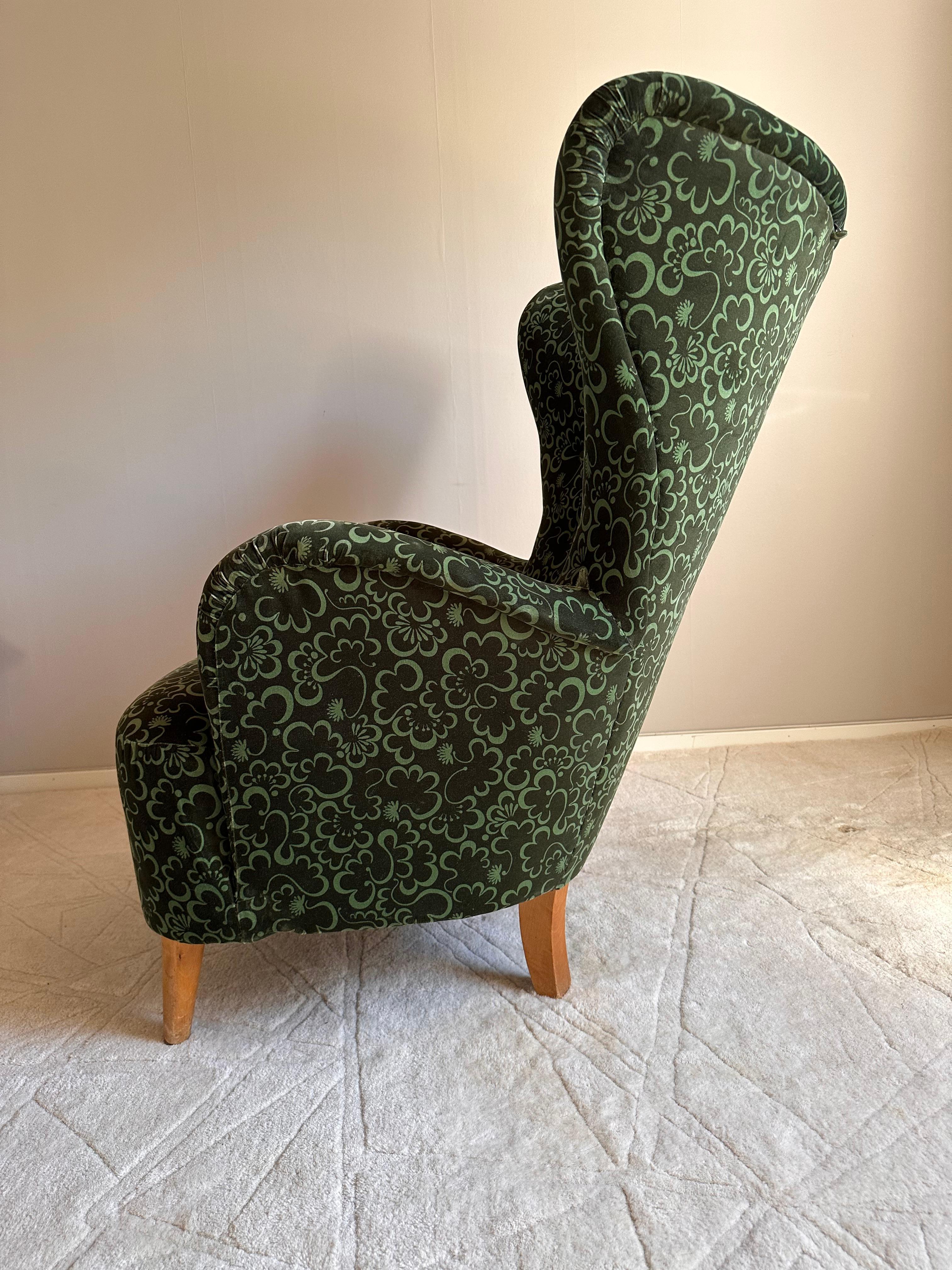 Fabric Otto Schulz, Wingback chair for Boet, Sweden, 1940s For Sale