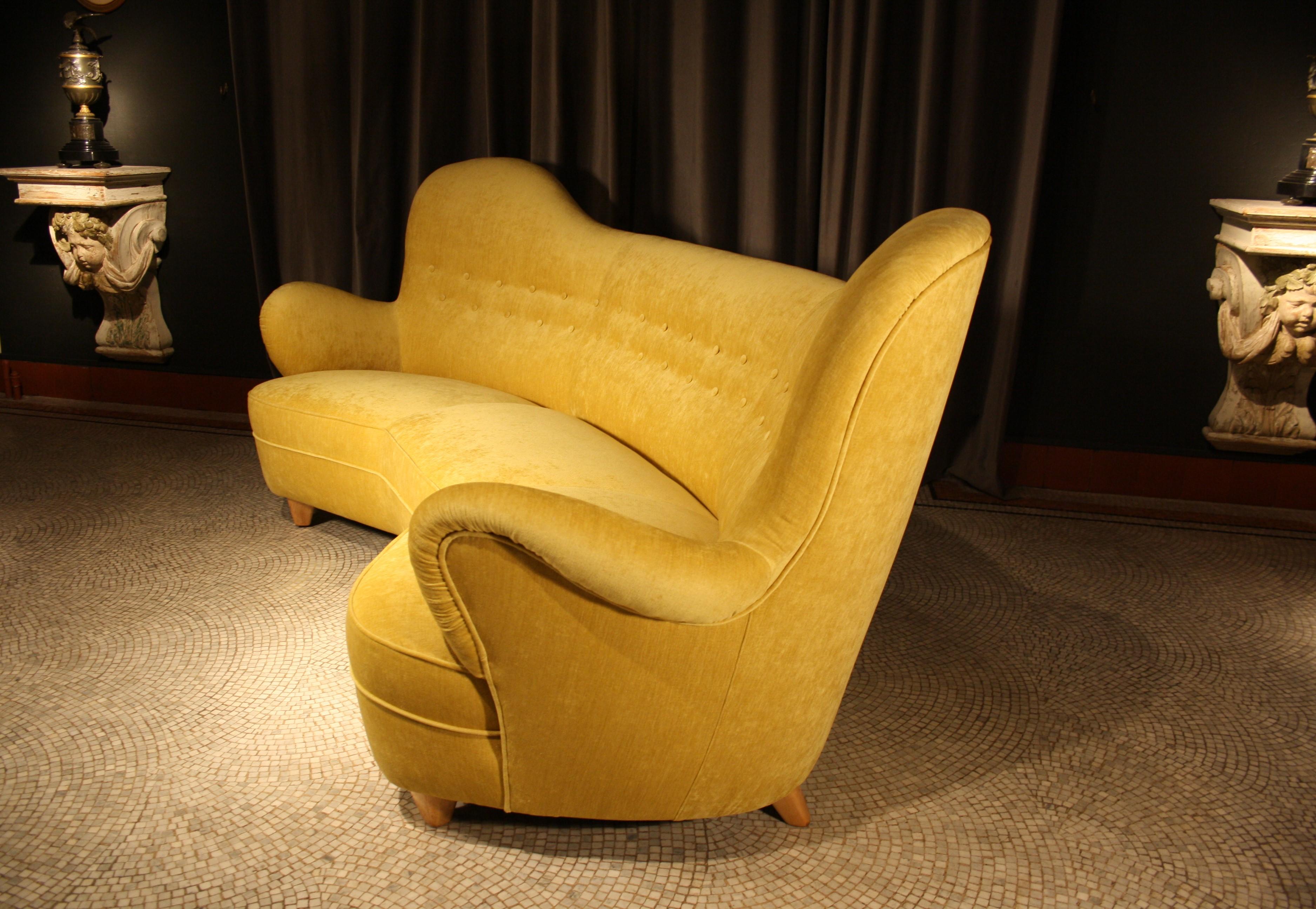 Swedish Otto Schulz High Back Banana Sofa for Boet, 1930s