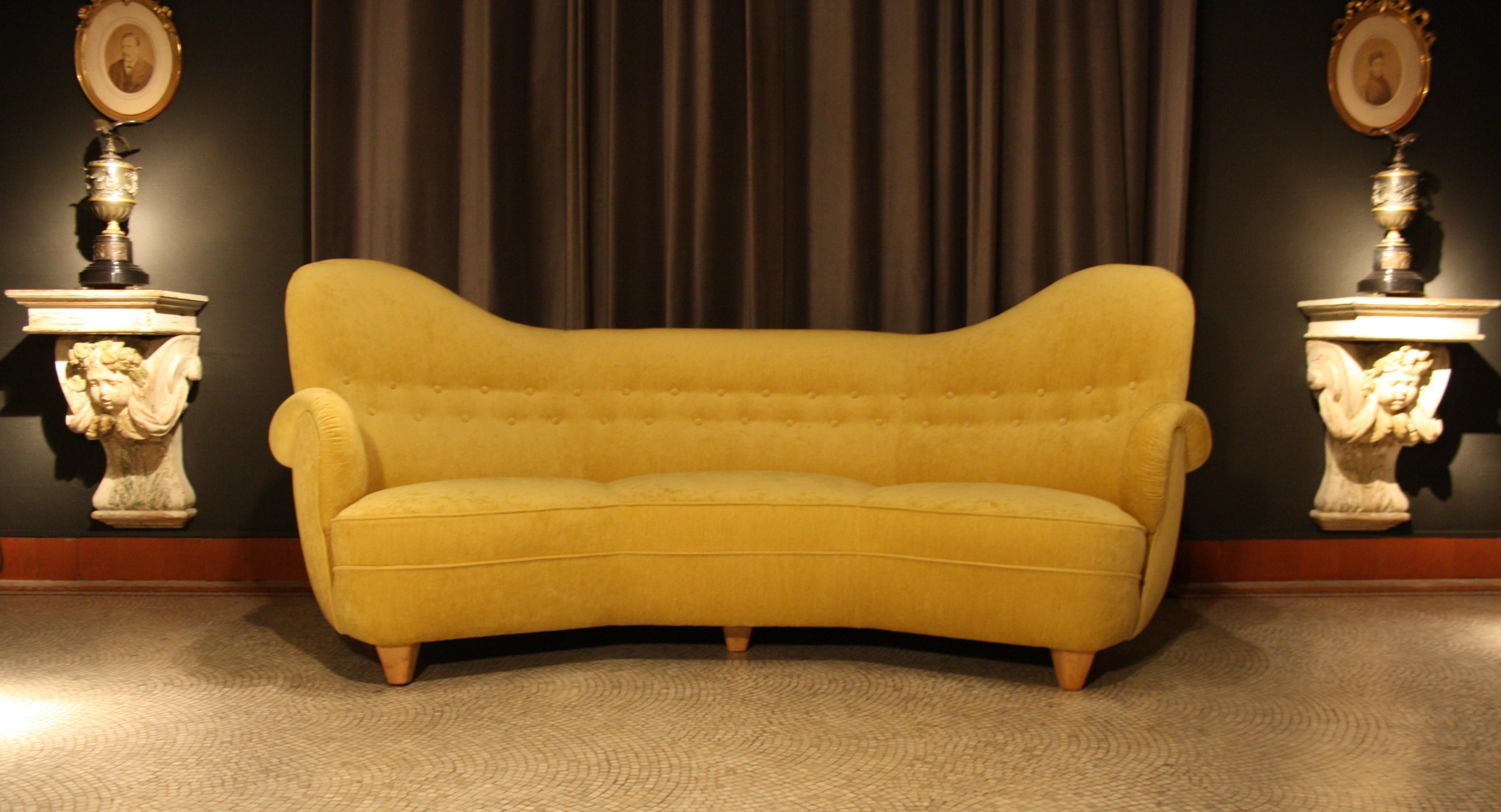 Wood Otto Schulz High Back Banana Sofa for Boet, 1930s