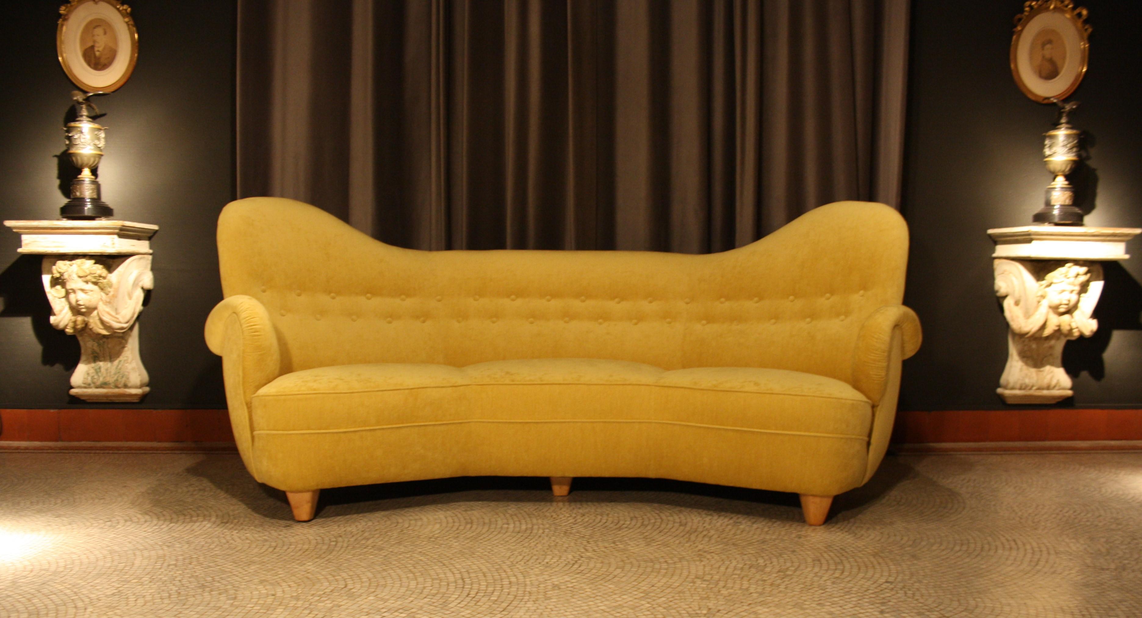 Velvet Otto Schulz High Back Banana Sofa for Boet, 1930s