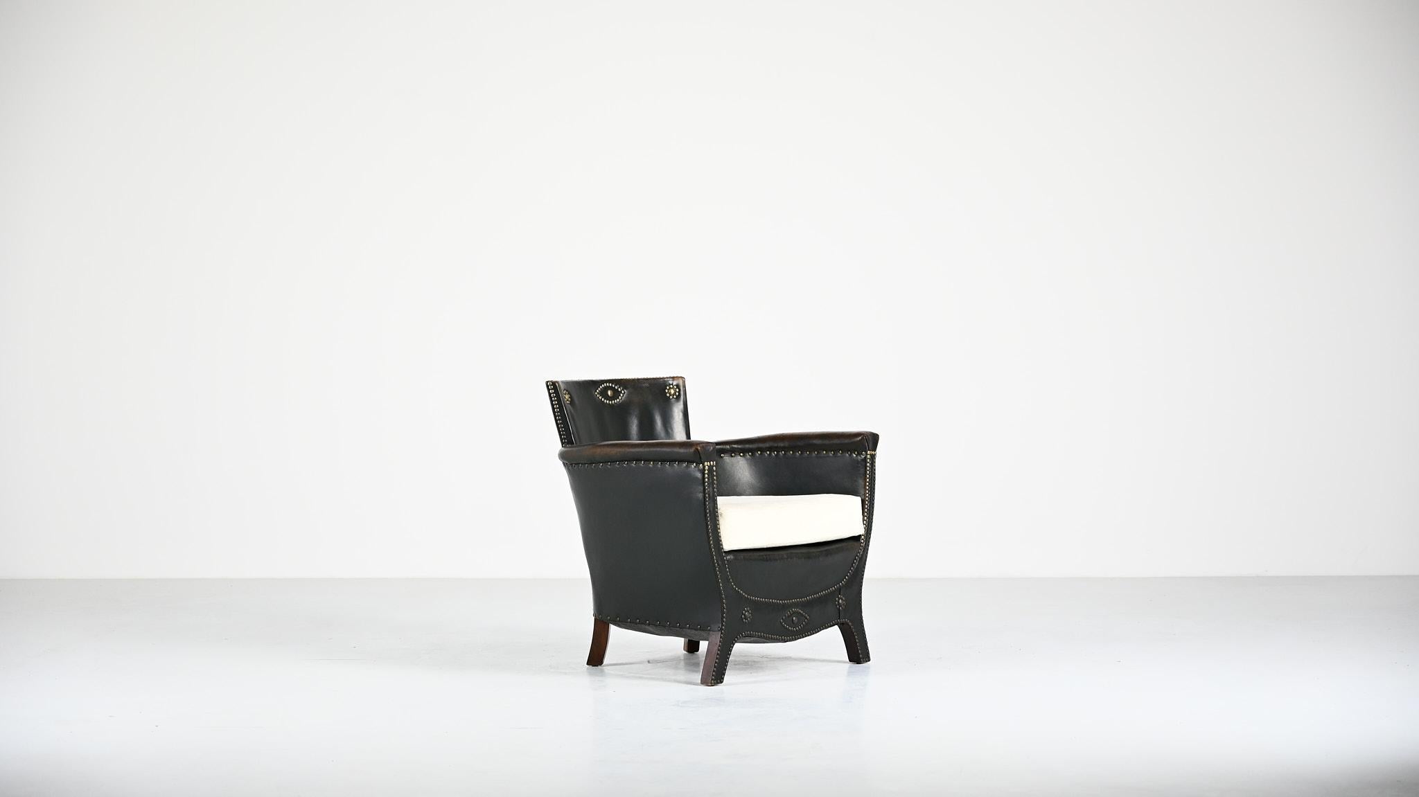 Scandinavian Modern Otto Schulz, Leather Lounge Chair for Boet, Sweden, C.1940