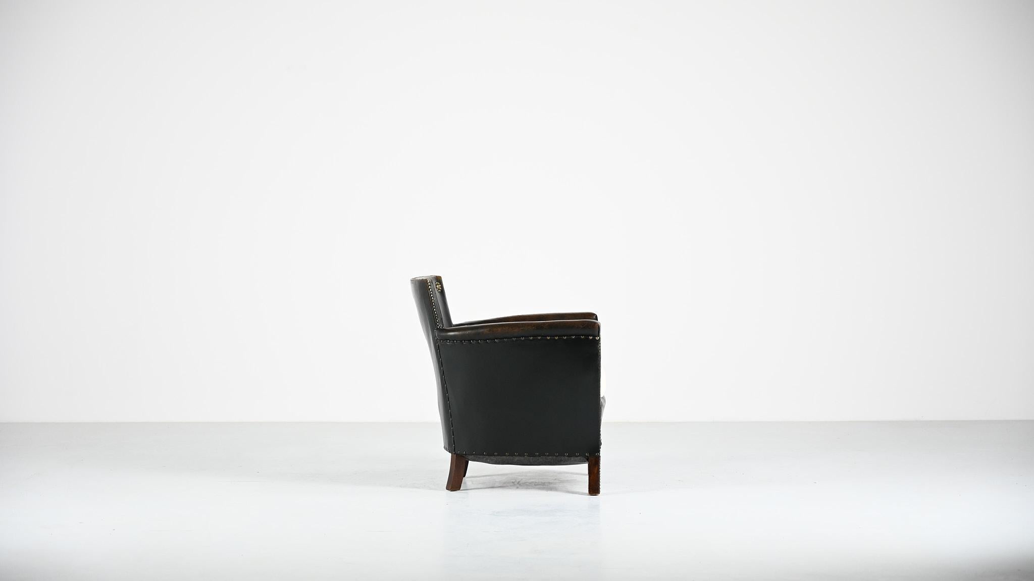 Swedish Otto Schulz, Leather Lounge Chair for Boet, Sweden, C.1940