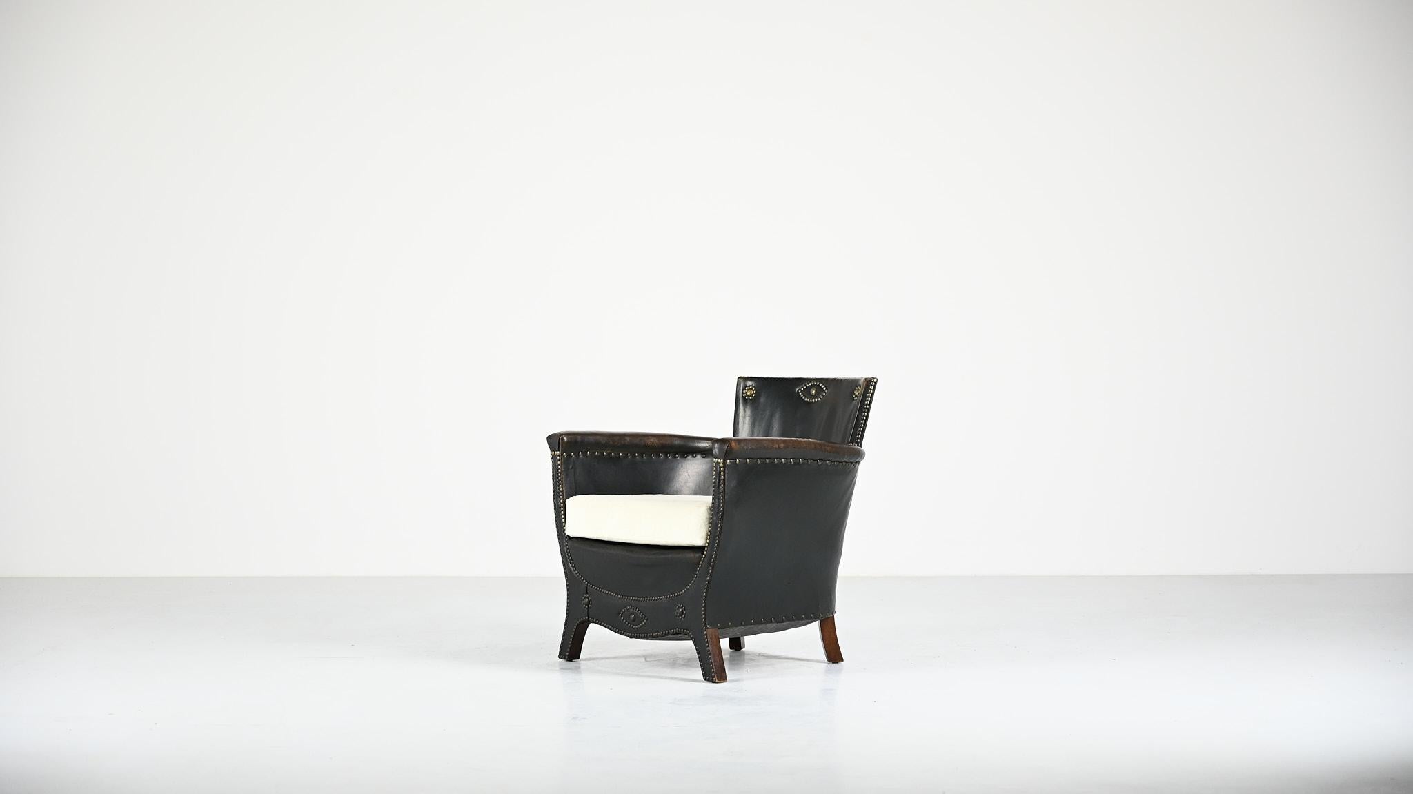 Otto Schulz, Leather Lounge Chair for Boet, Sweden, C.1940 In Good Condition In Munster, NRW