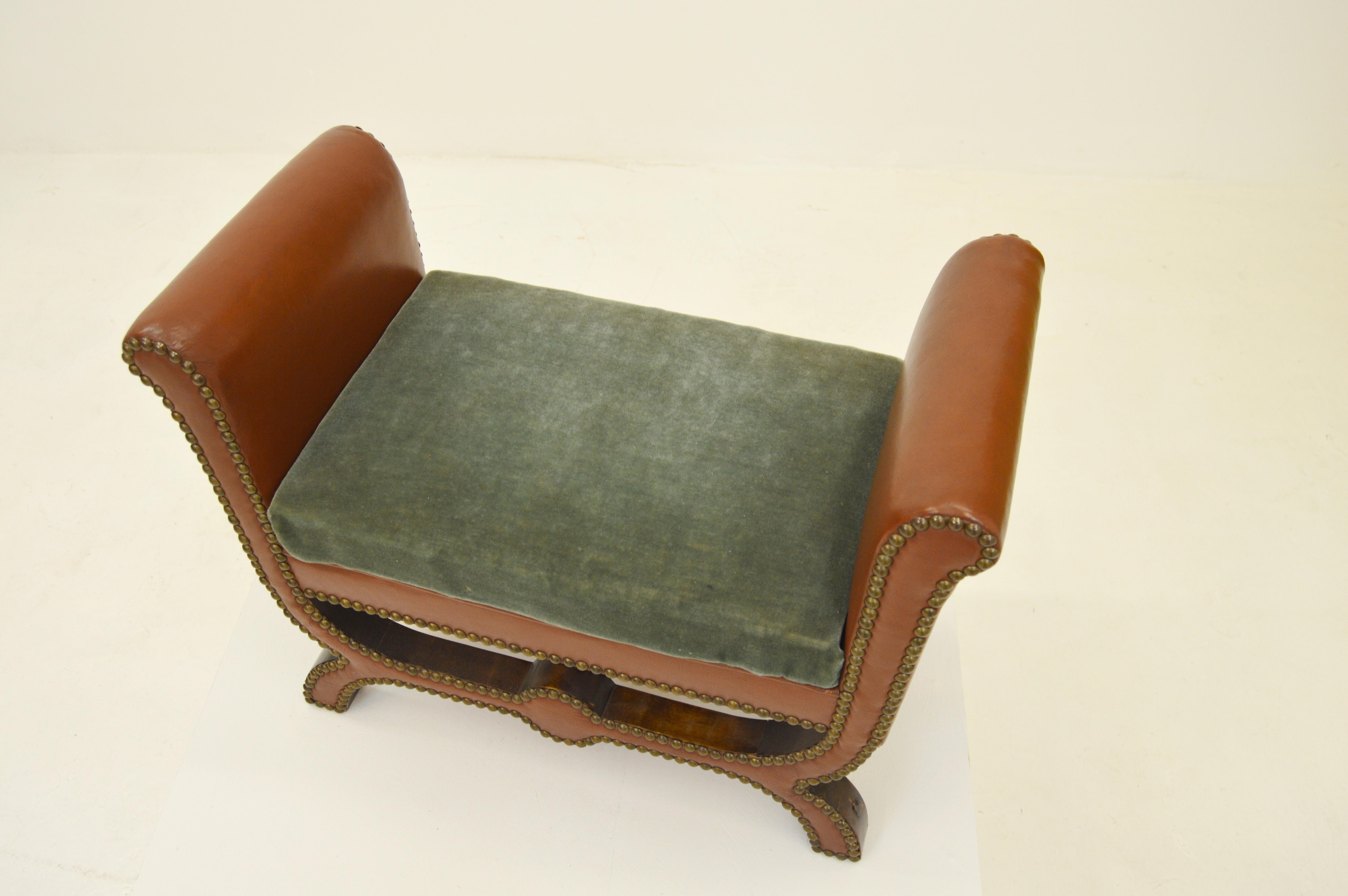 Art Deco Otto Schulz Leather Stool by Boet For Sale