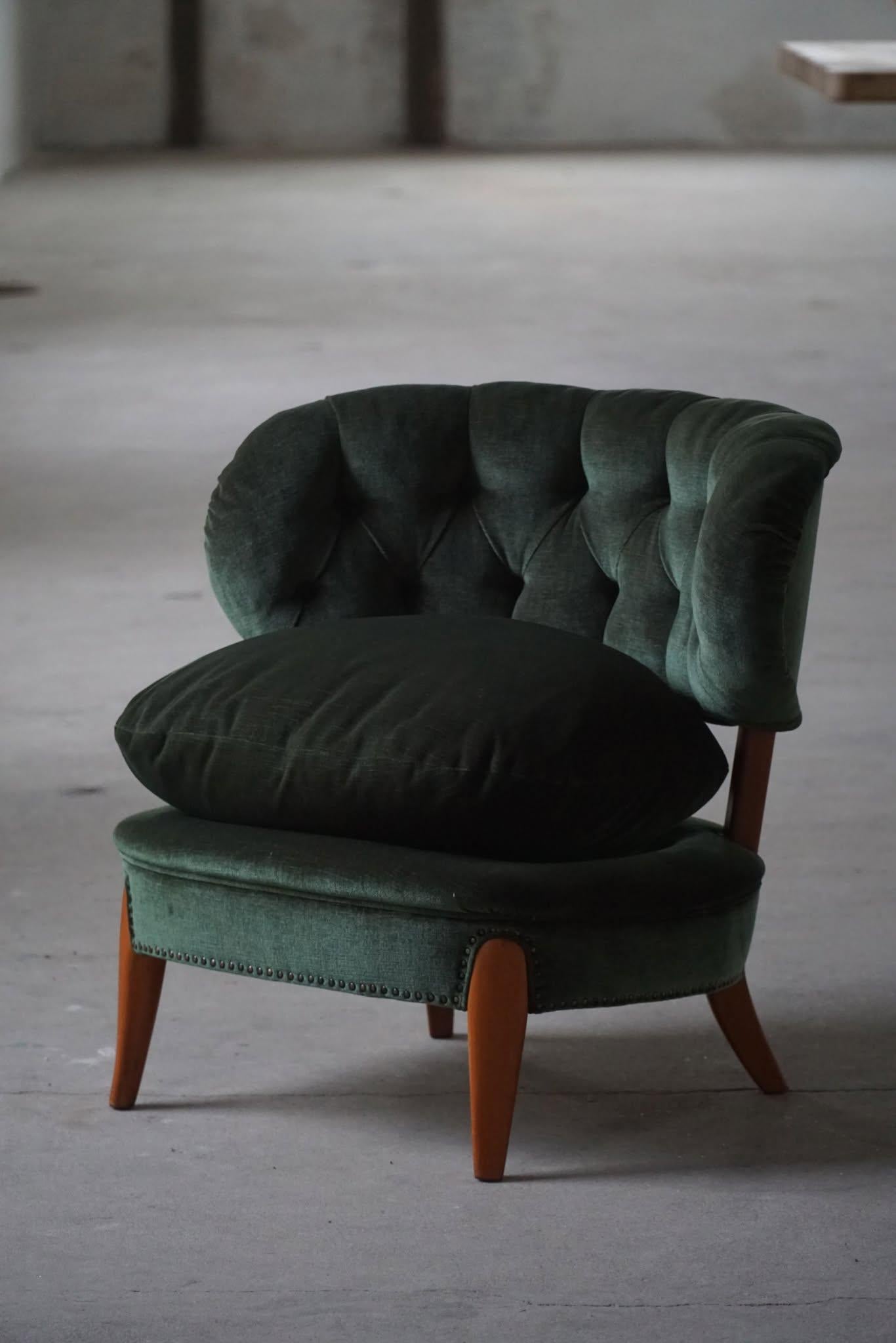 Otto Schulz, Lounge Chair in Green Velvet, Boet, Swedish Modern, 1940s For Sale 6