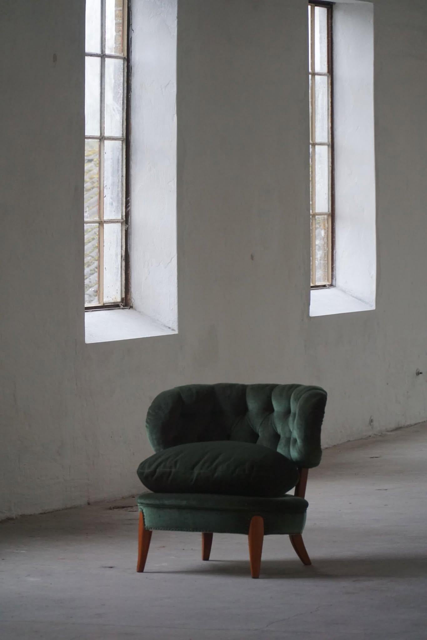 Otto Schulz, Lounge Chair in Green Velvet, Boet, Swedish Modern, 1940s For Sale 7