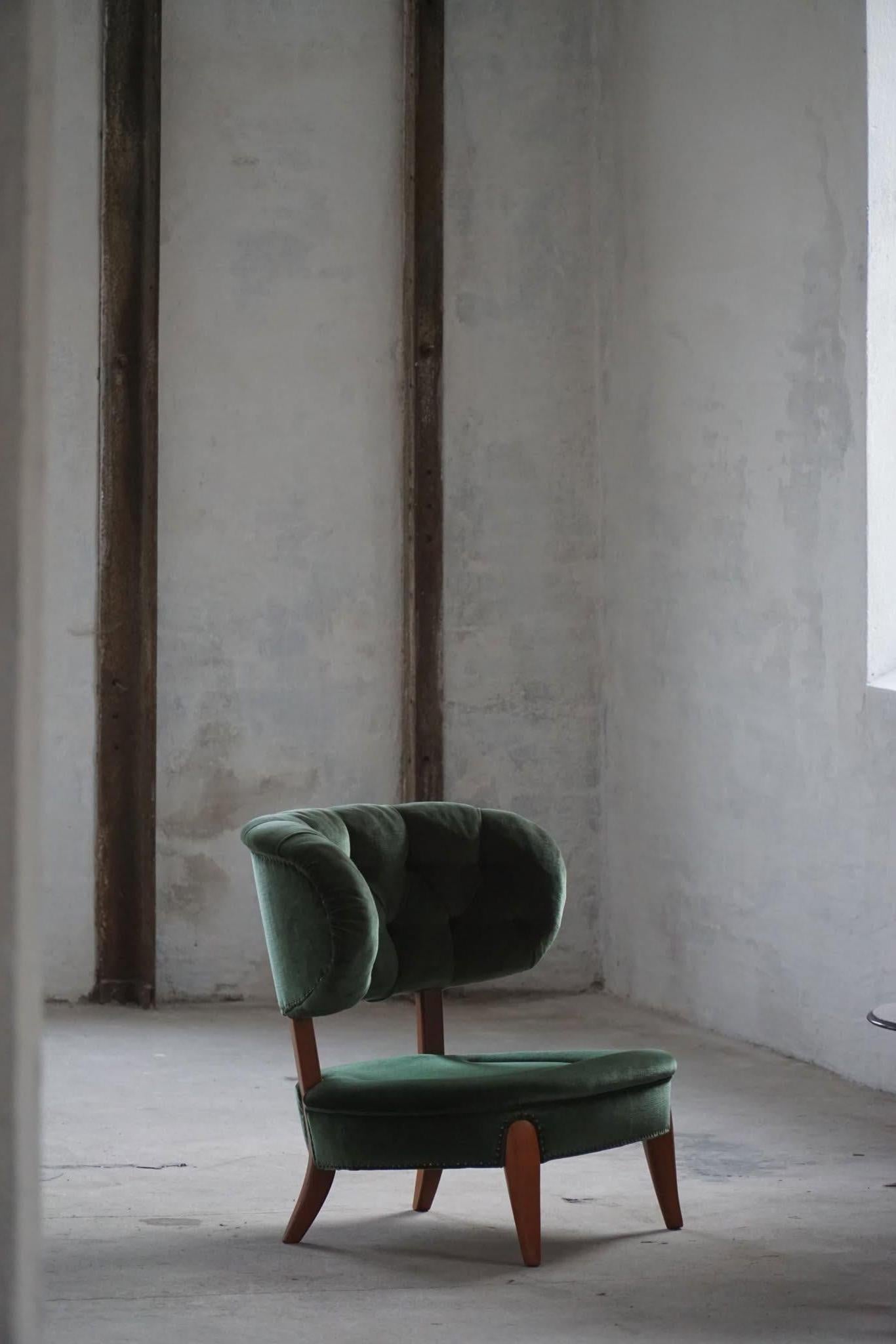 Otto Schulz, Lounge Chair in Green Velvet, Boet, Swedish Modern, 1940s For Sale 8