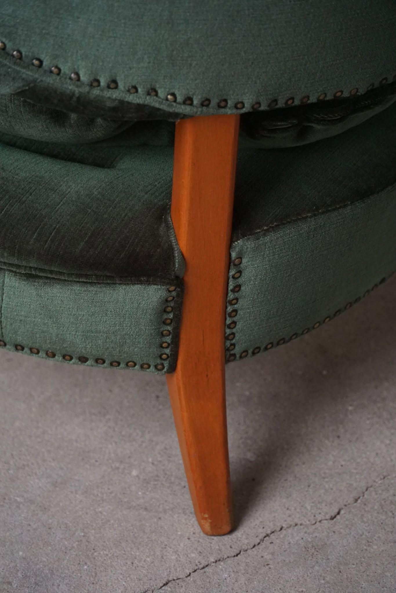 Otto Schulz, Lounge Chair in Green Velvet, Boet, Swedish Modern, 1940s For Sale 10