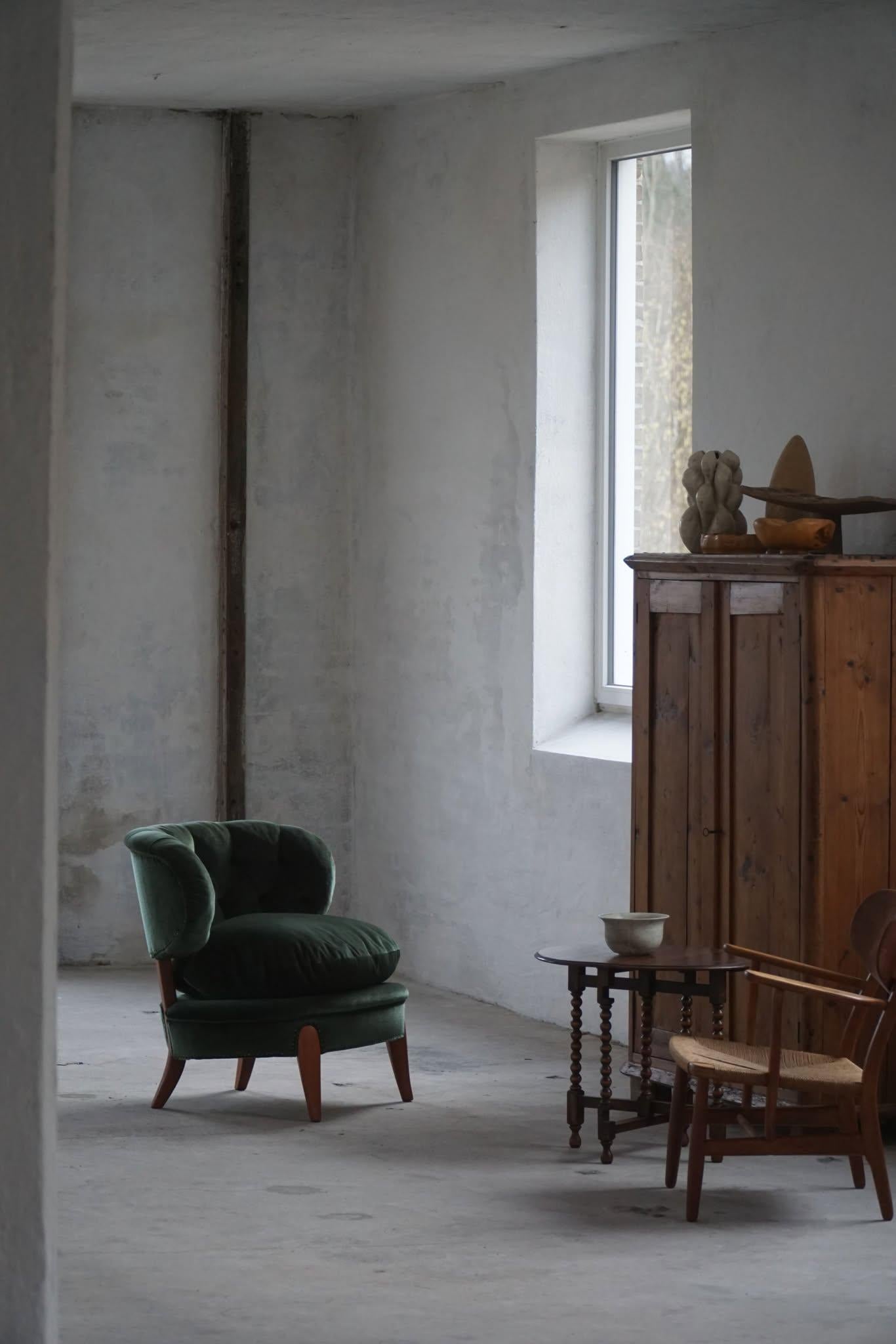 Otto Schulz, Lounge Chair in Green Velvet, Boet, Swedish Modern, 1940s For Sale 12