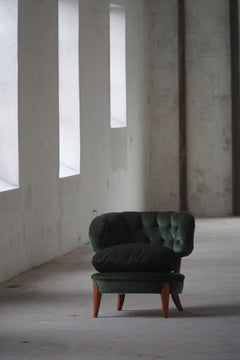 Otto Schulz, Lounge Chair in Green Velvet, Boet, Swedish Modern, 1940s