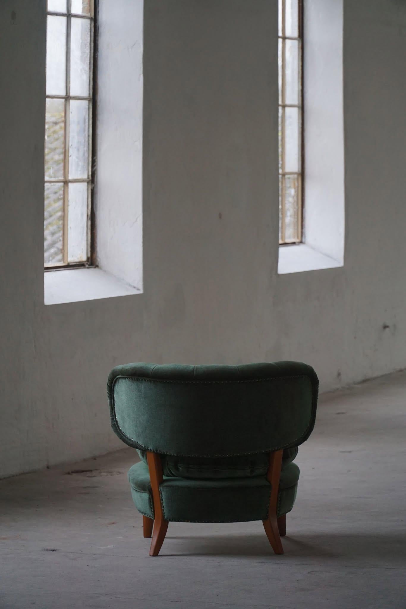 Scandinavian Modern Otto Schulz, Lounge Chair in Green Velvet, Boet, Swedish Modern, 1940s For Sale