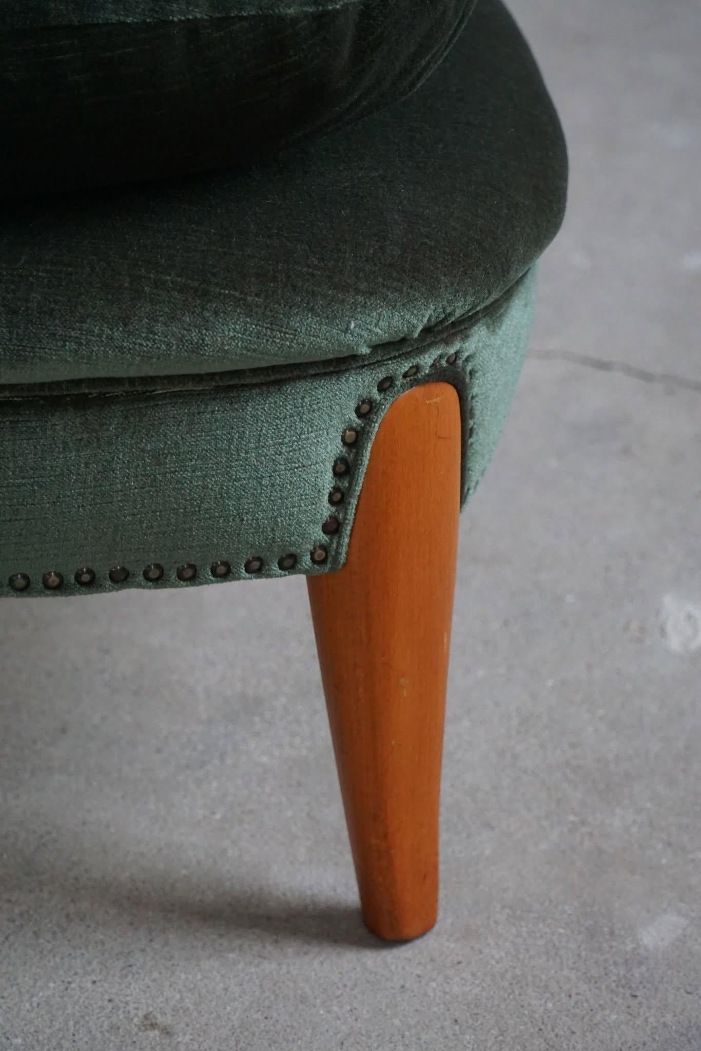 Fabric Otto Schulz, Lounge Chair in Green Velvet, Boet, Swedish Modern, 1940s For Sale