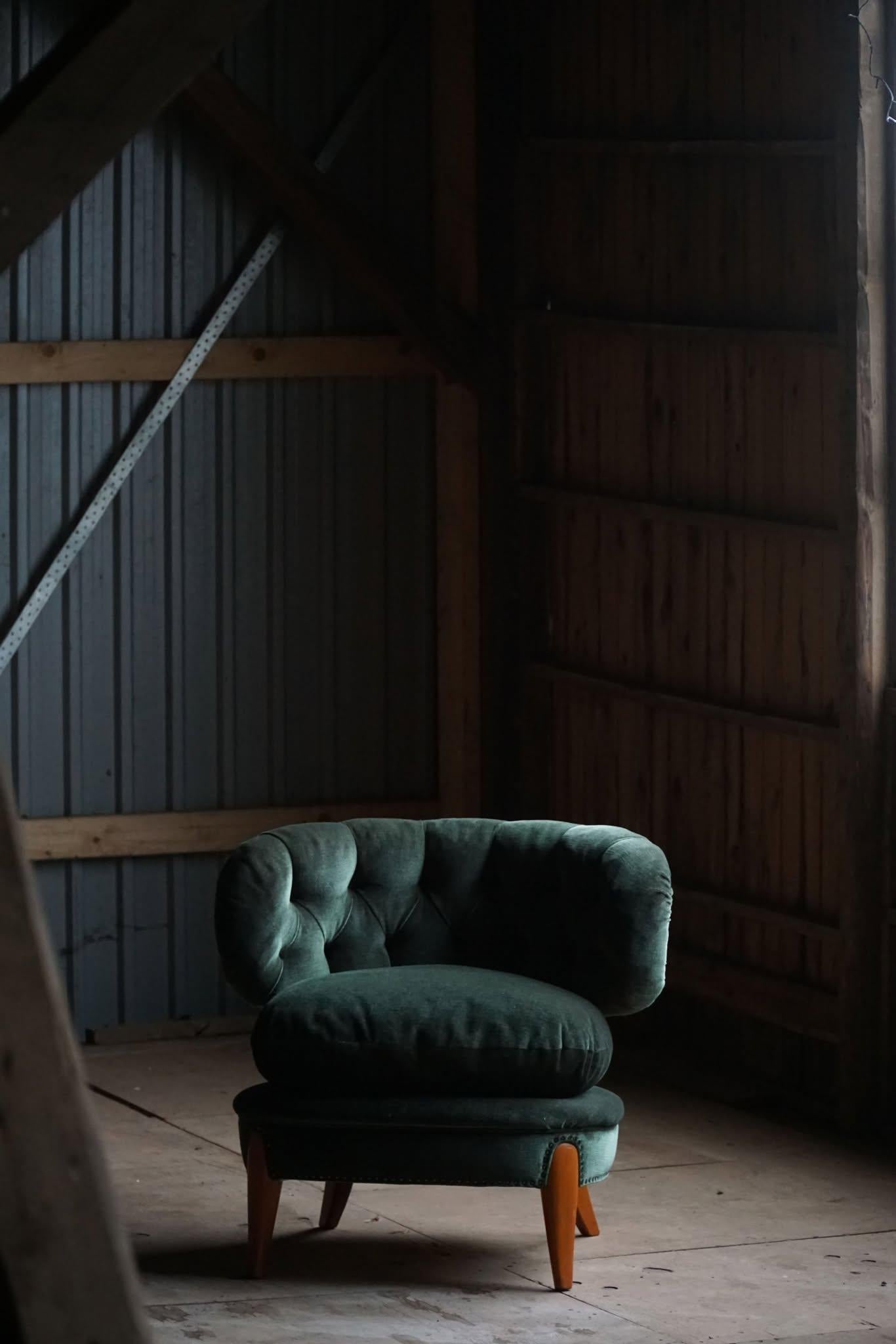 Otto Schulz, Lounge Chair in Green Velvet, Boet, Swedish Modern, 1940s For Sale 2