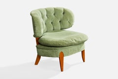 Otto Schulz, Loungesessel, Holz, Stoff, Schweden, 1940er Jahre