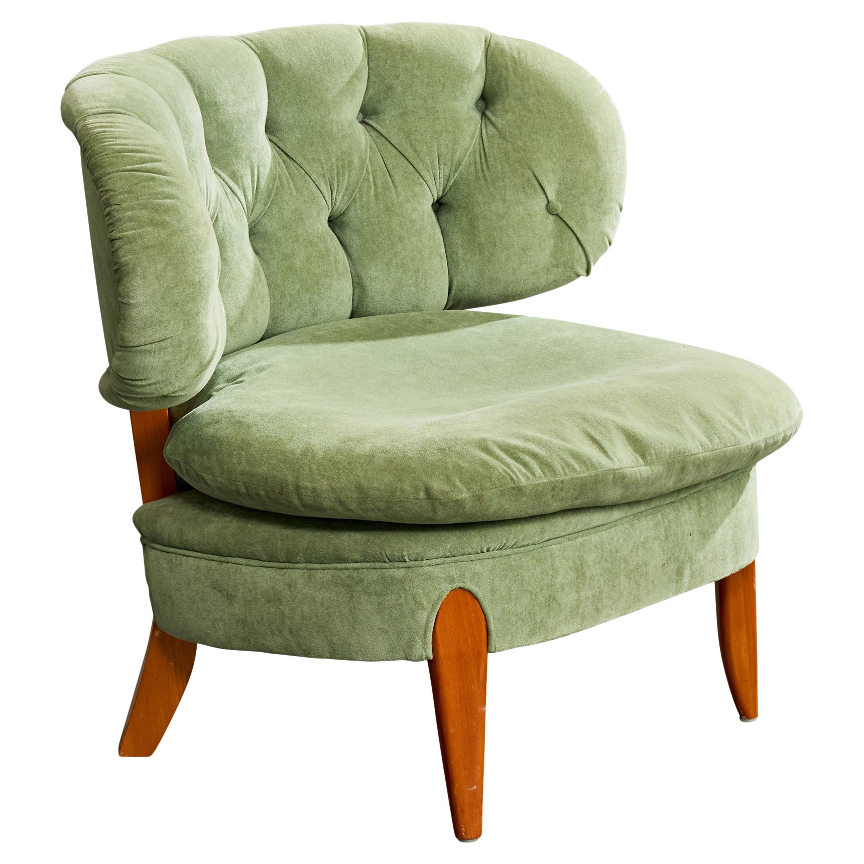 Otto Schulz, Lounge Chair, Wood, Fabric, Sweden, 1940s