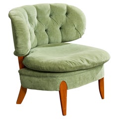 Otto Schulz, Lounge Chair, Wood, Fabric, Sweden, 1940s