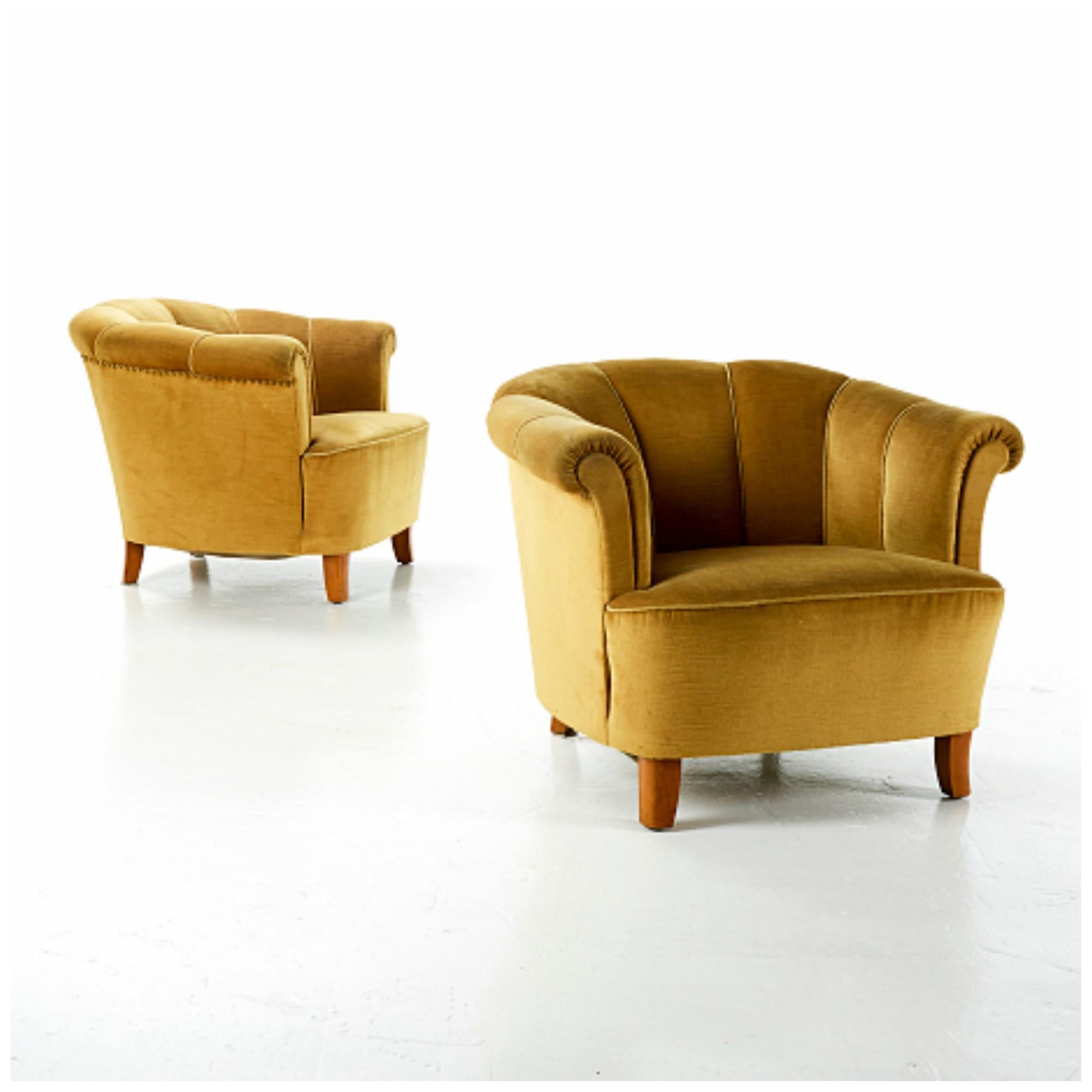 Otto Schulz Pair of 1940s Lounge Chairs for Boet, Scandinavian, Midcentury In Good Condition In Bridgeport, CT