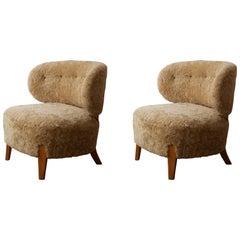 Otto Schulz, Pair of Modernist Slipper Chairs, Sheepskin, Beech, 1940s