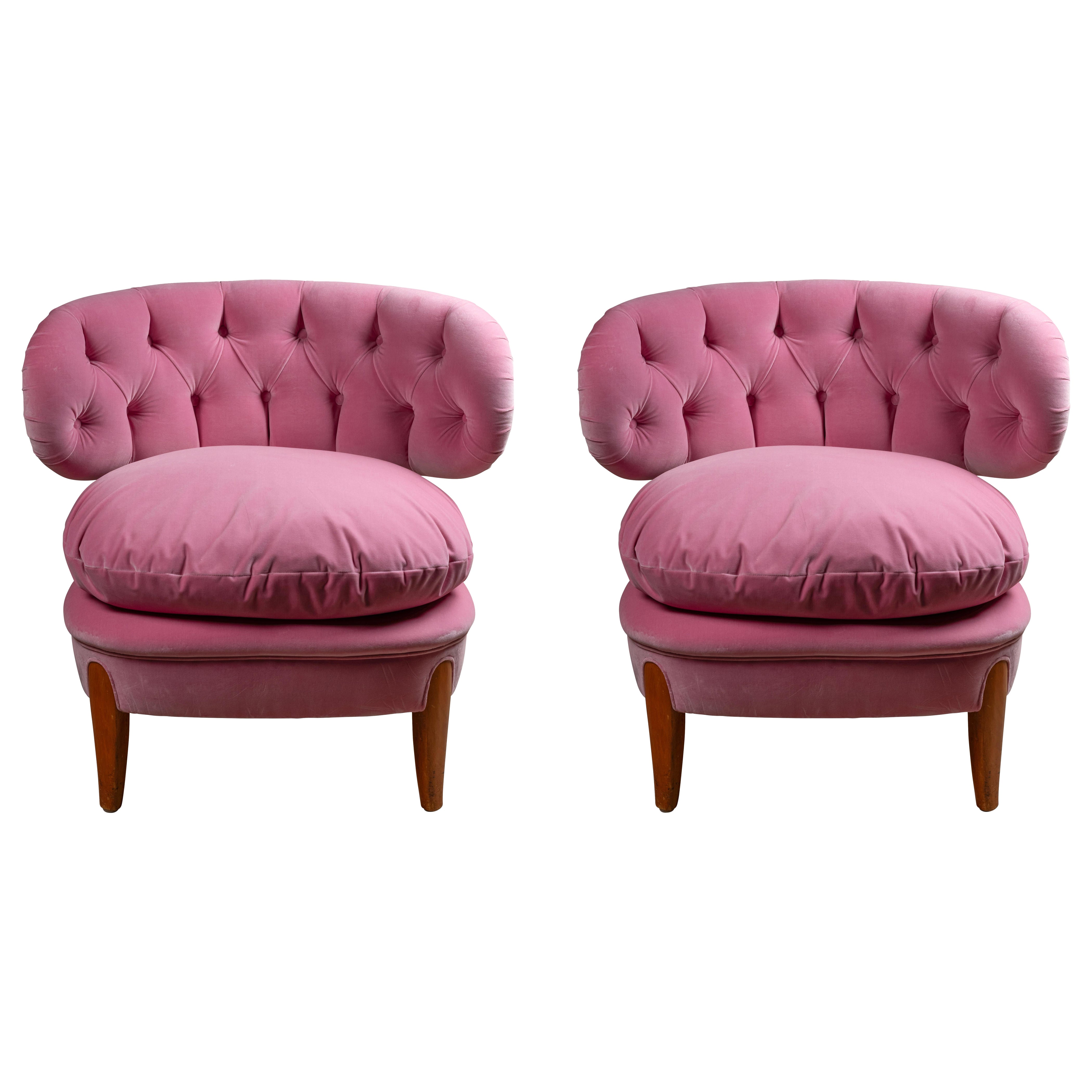 Otto Schulz Coppia di 'Schulz' rivestite in velluto rosa di Lelièvre in vendita