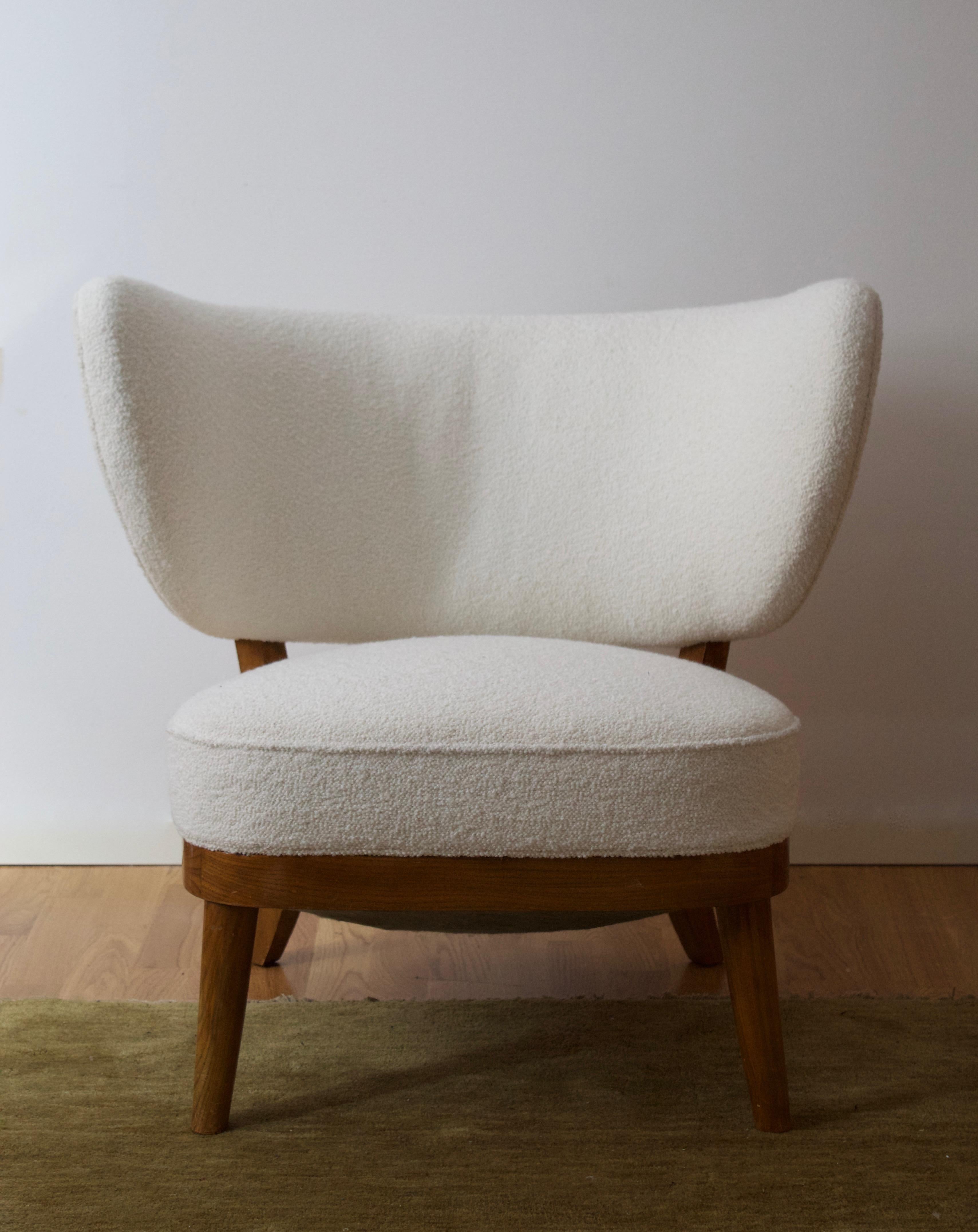 Swedish Otto Schulz, Rare Modernist Slipper Chair, Fabric, Elm, for Boet, Sweden, 1940s
