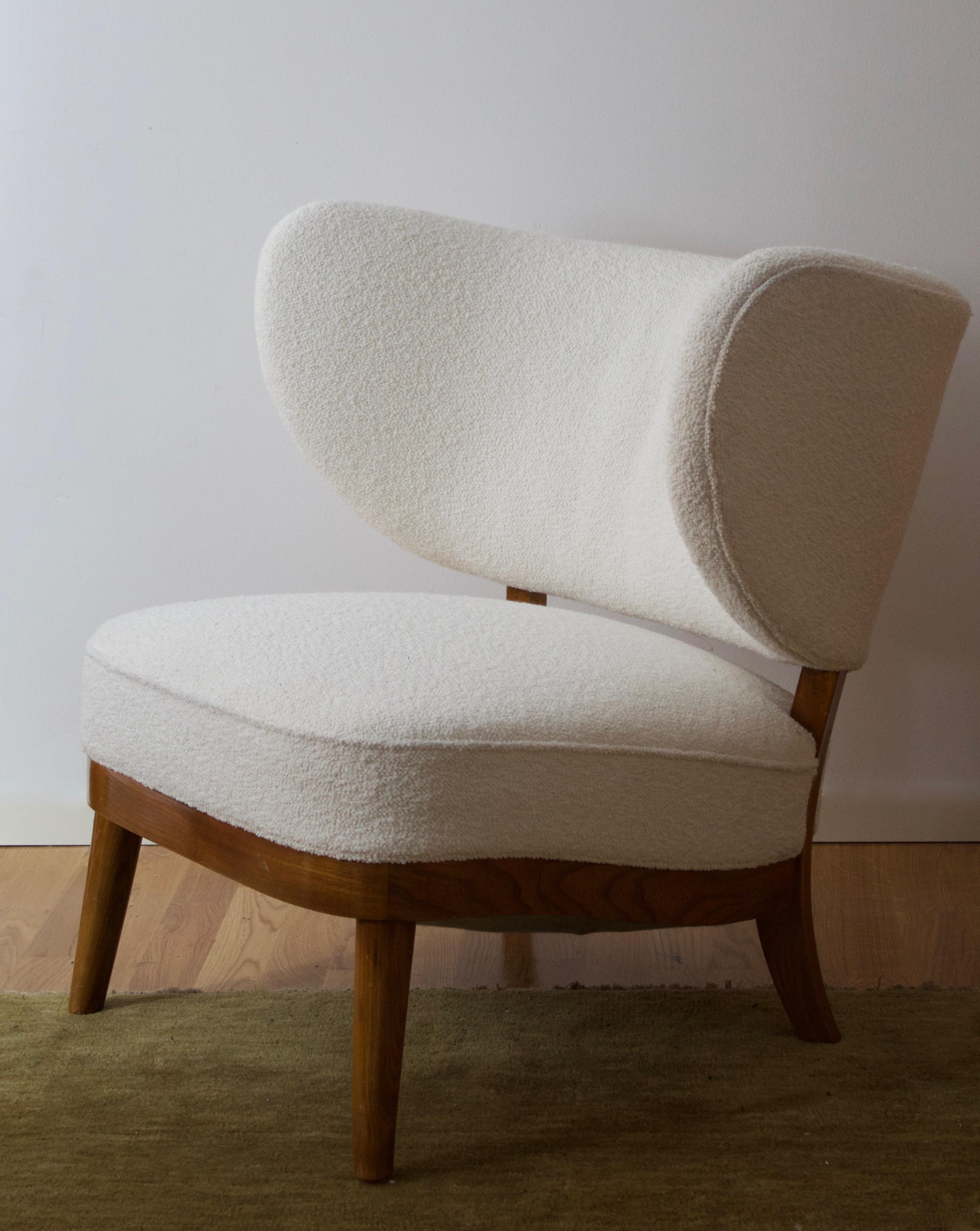 Otto Schulz, Rare Modernist Slipper Chair, Fabric, Elm, for Boet, Sweden, 1940s In Good Condition In High Point, NC