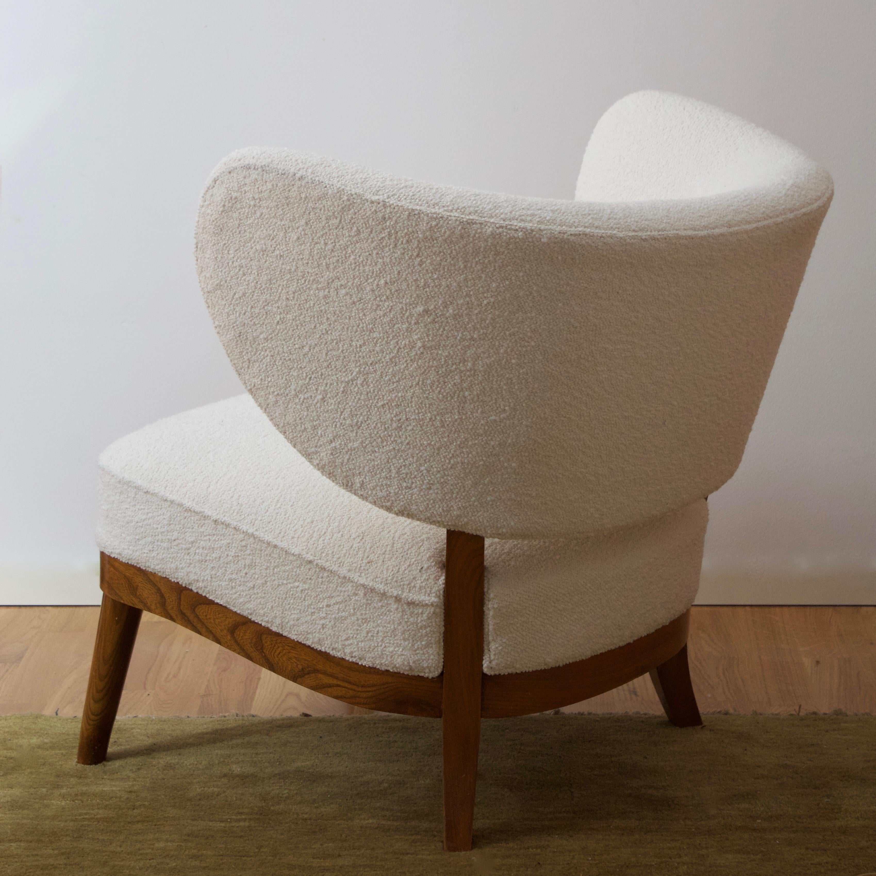 Mid-20th Century Otto Schulz, Rare Modernist Slipper Chair, Fabric, Elm, for Boet, Sweden, 1940s