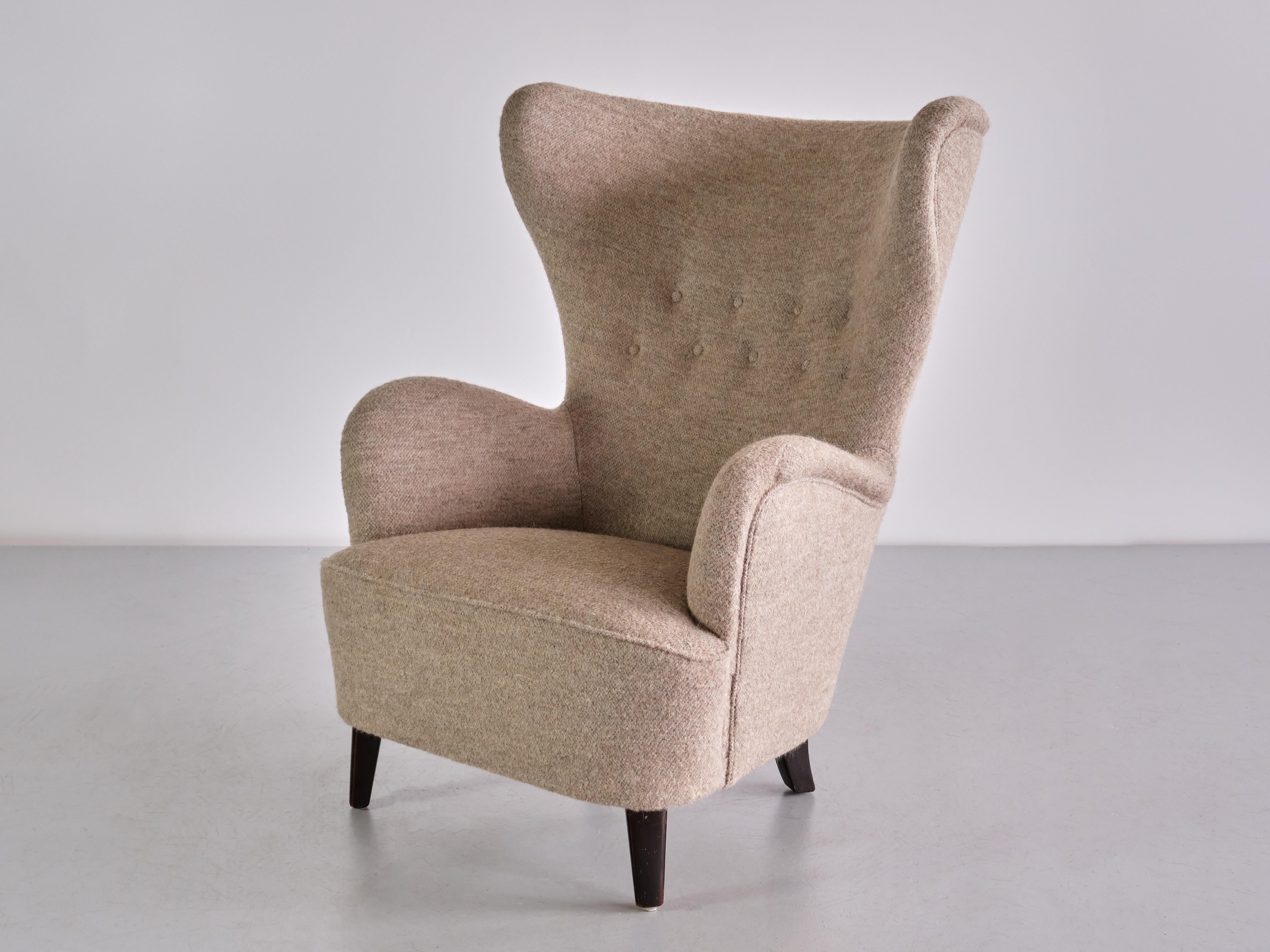 Otto Schulz Wingback Chair in Pierre Frey Fabric and Beech, Boet, Sweden, 1940s 4