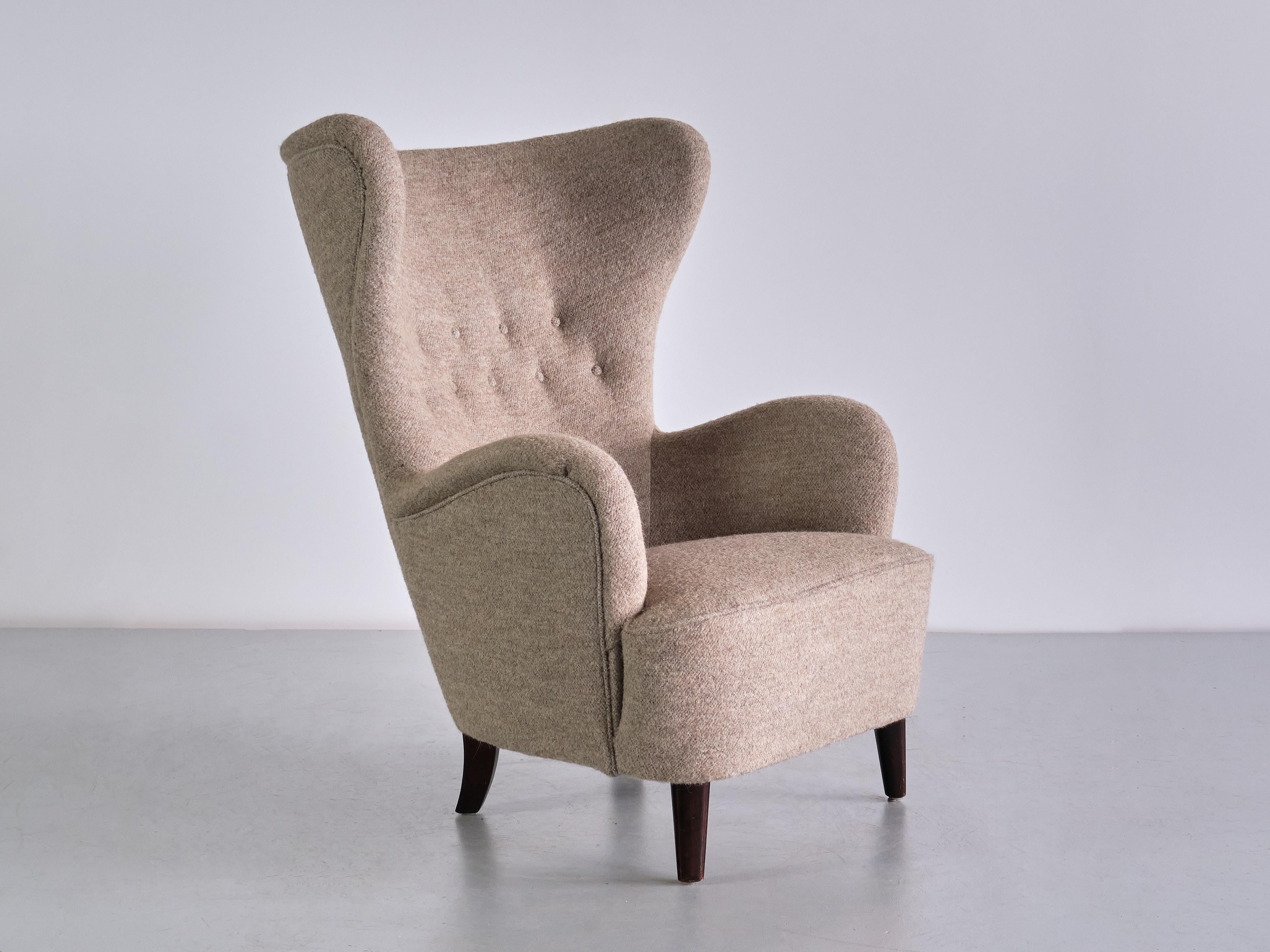 Otto Schulz Wingback Chair in Pierre Frey Fabric and Beech, Boet, Sweden, 1940s 6