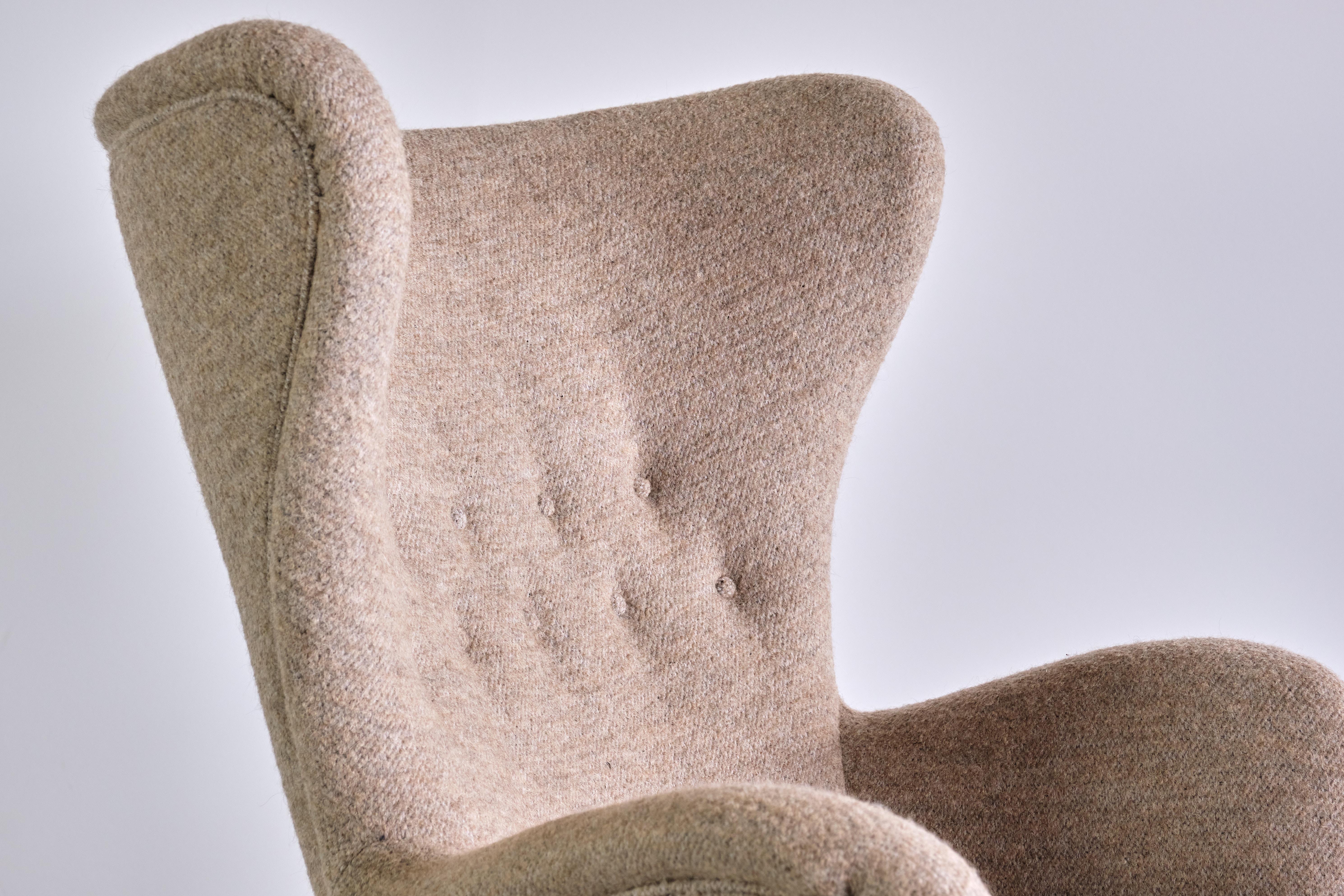 Otto Schulz Wingback Chair in Pierre Frey Fabric and Beech, Boet, Sweden, 1940s In Good Condition In The Hague, NL