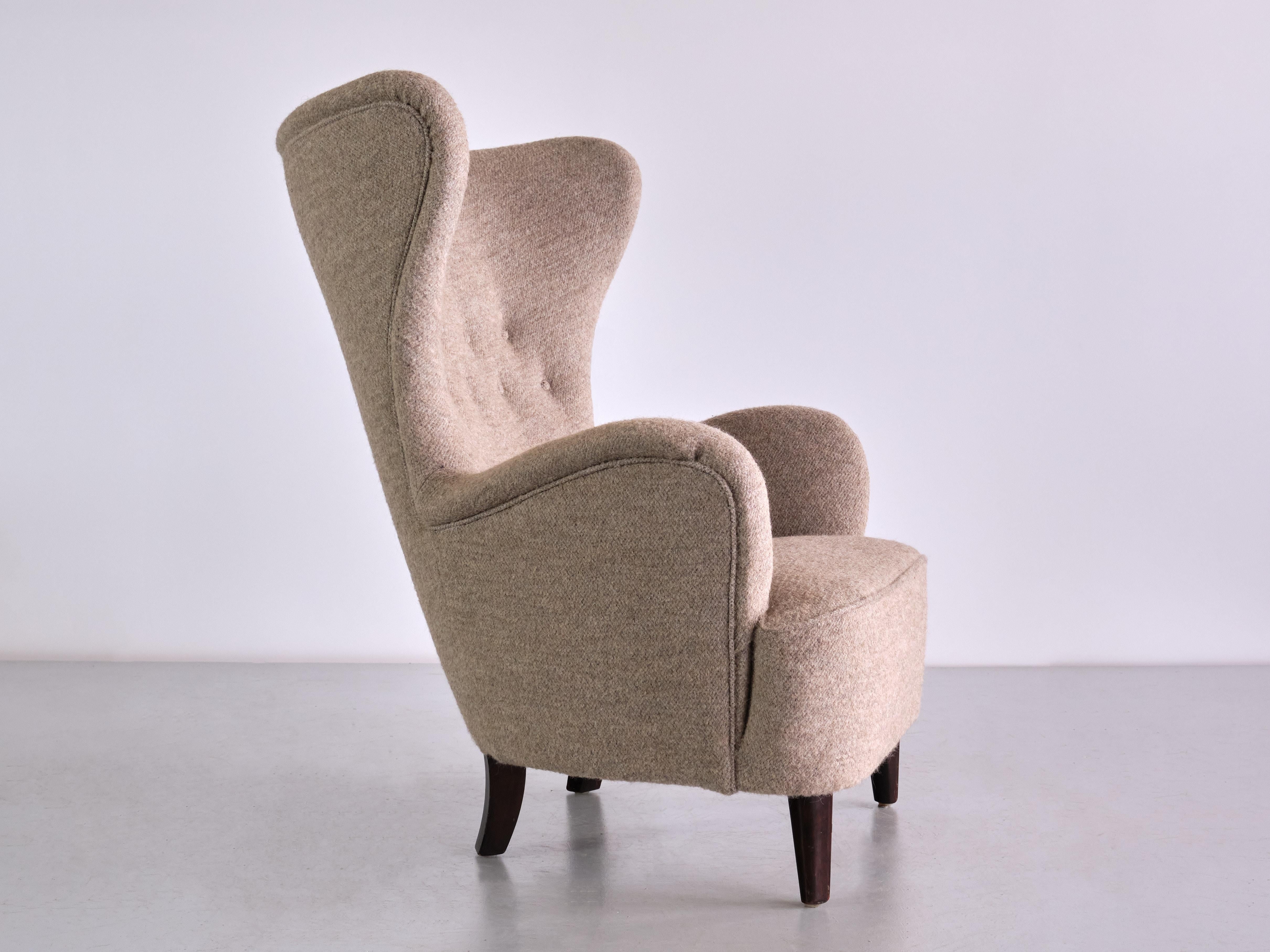 Mid-20th Century Otto Schulz Wingback Chair in Pierre Frey Fabric and Beech, Boet, Sweden, 1940s