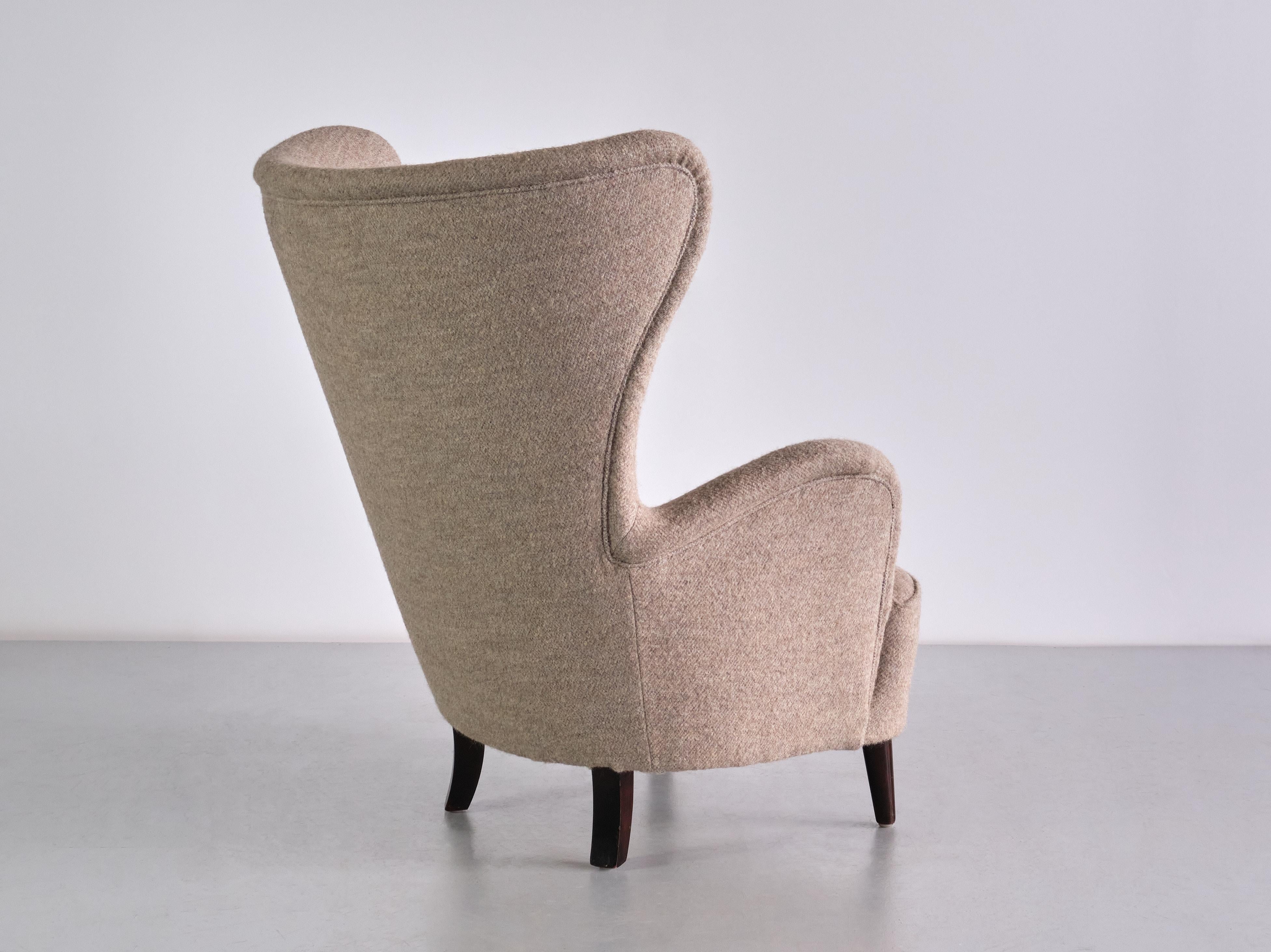 Otto Schulz Wingback Chair in Pierre Frey Fabric and Beech, Boet, Sweden, 1940s 1