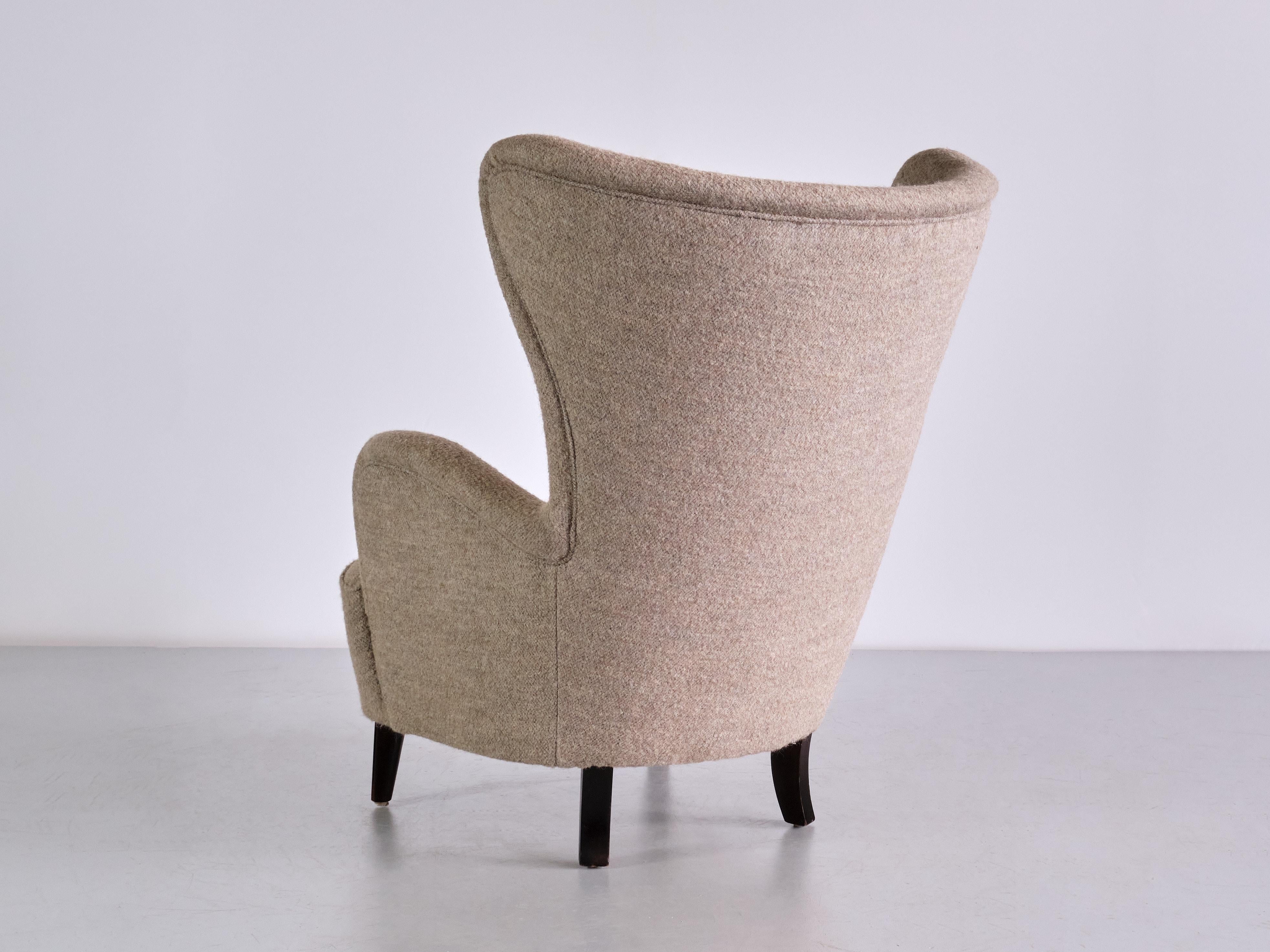 Otto Schulz Wingback Chair in Pierre Frey Fabric and Beech, Boet, Sweden, 1940s 2