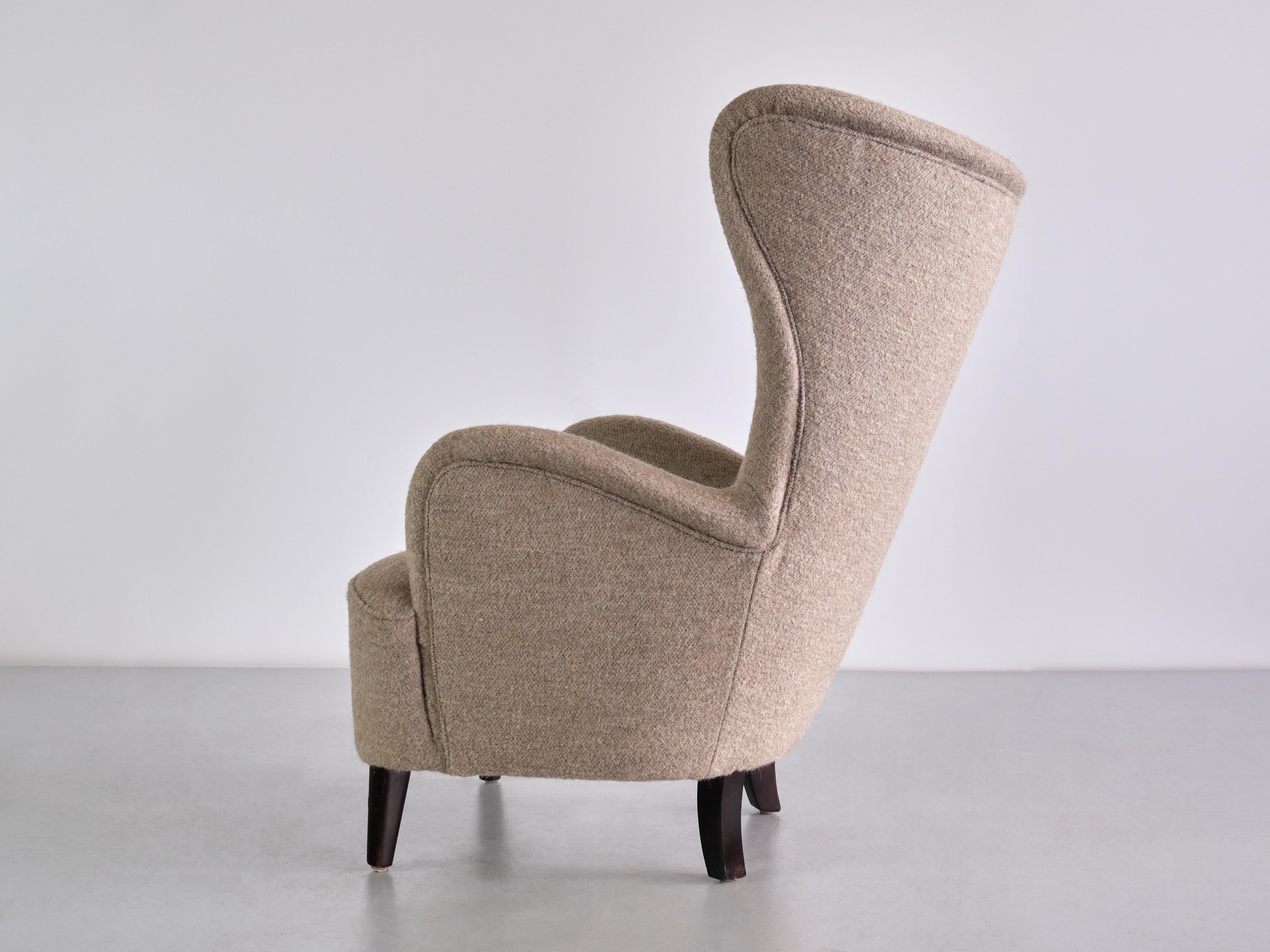 Otto Schulz Wingback Chair in Pierre Frey Fabric and Beech, Boet, Sweden, 1940s 3