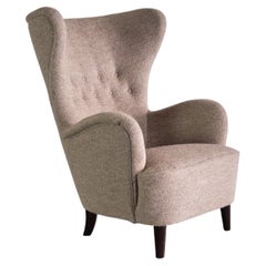 Otto Schulz Wingback Chair in Pierre Frey Fabric and Beech, Boet, Sweden, 1940s