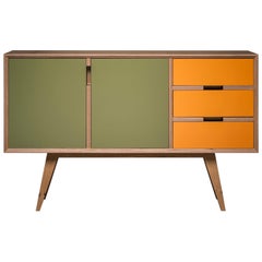 Otto Sideboard, Hand Veneered Plywood in European Oak/Orange and Green