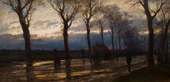 Nach dem Regen Ölgemälde, Landschaft mit Figuren, signiert 1873